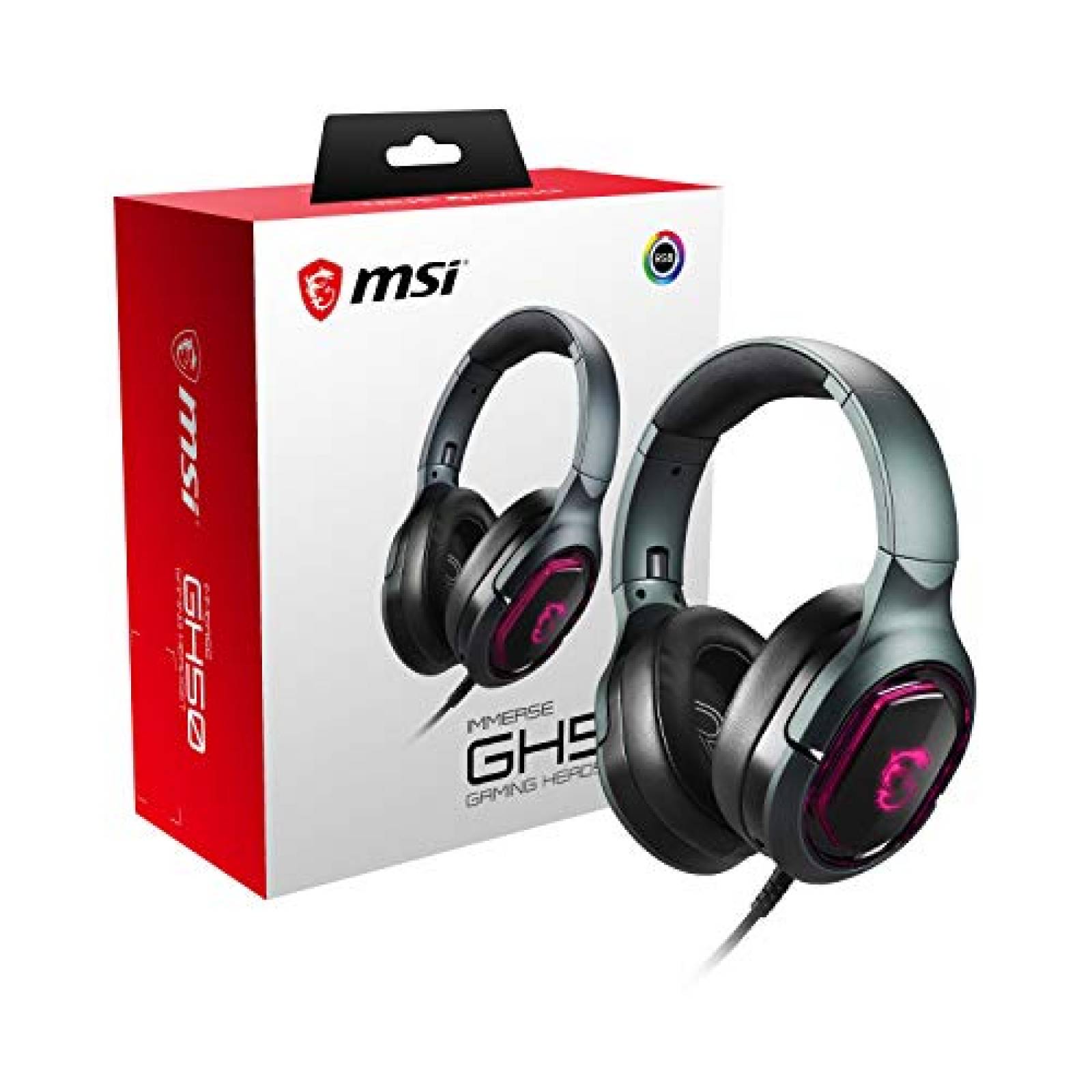 Audífonos MSI Immerse GH50 7.1 Sonido Envolvente RGB Mystic Light Meta nde, Negro
