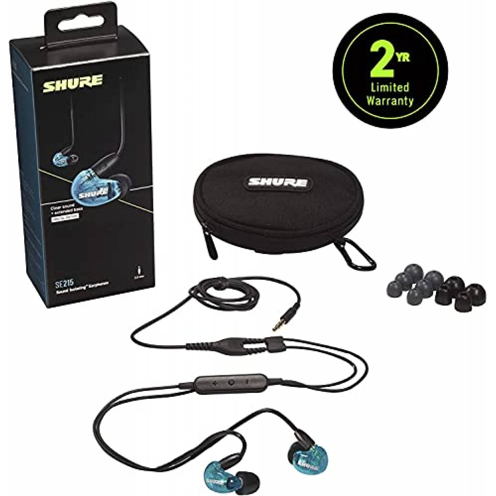 Audífonos Shure SE215 Auriculares aislantes de Sonido con Cable de 3, Color Azul