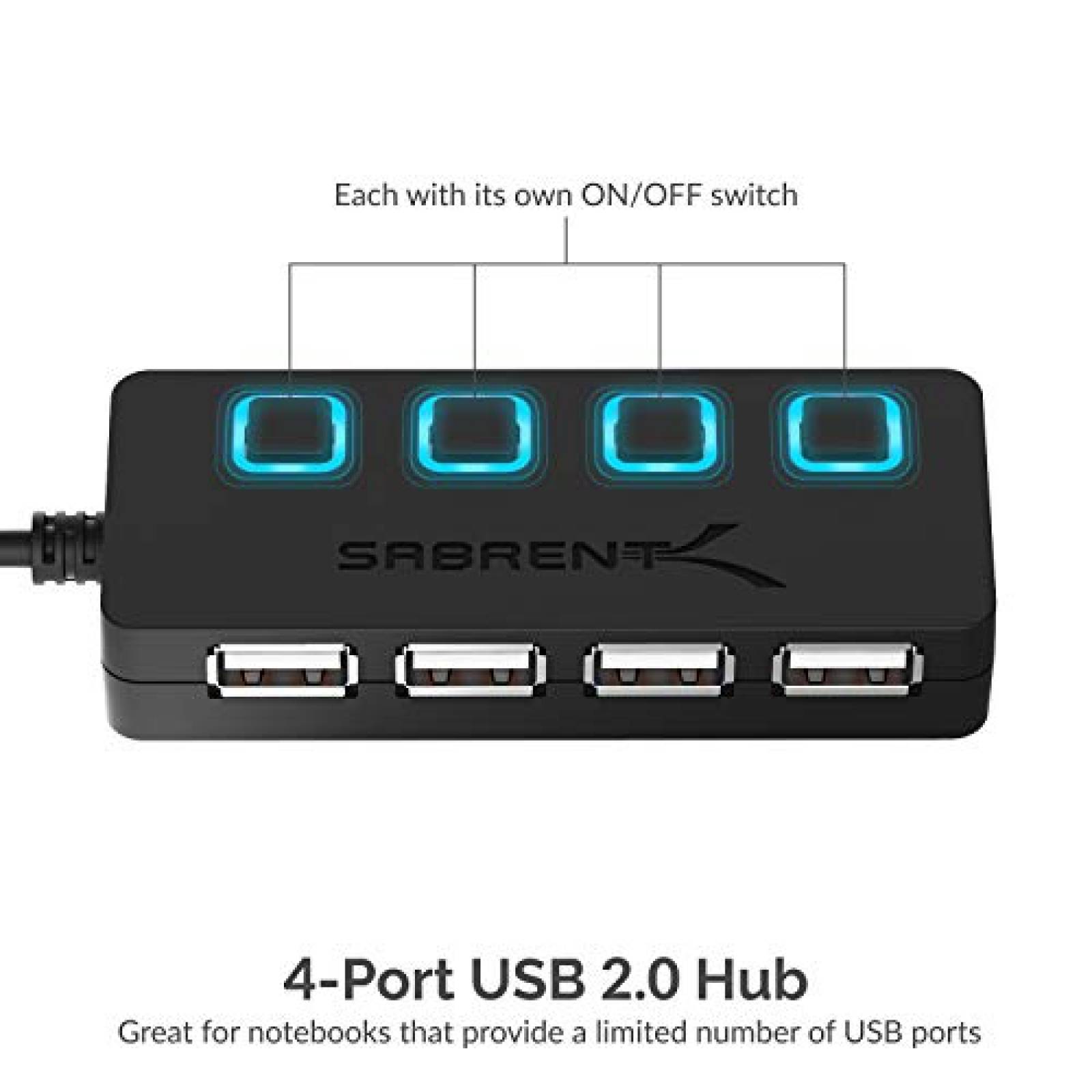 Sabrent HUB USB 2.0 4 Puertos con SWITCHES