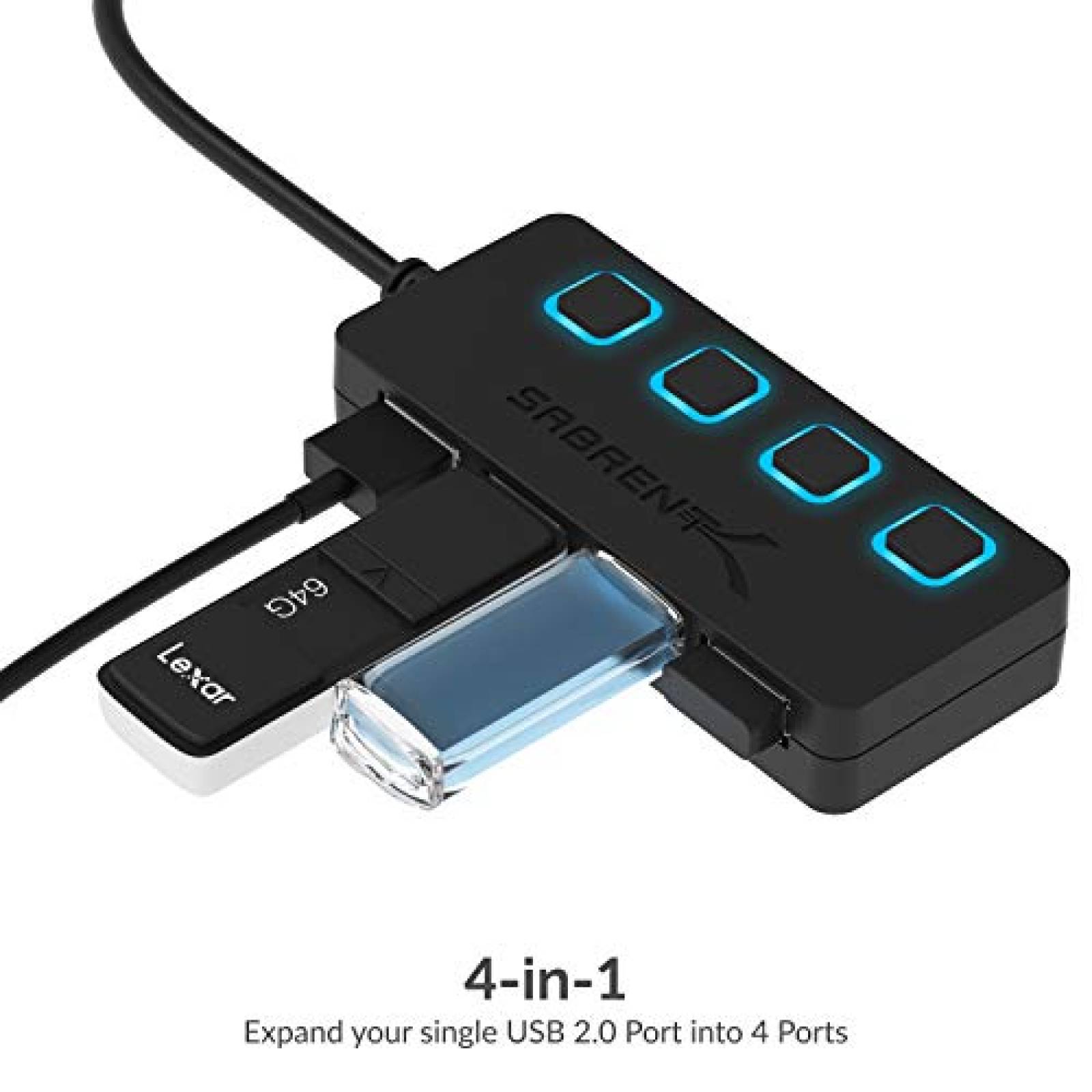 Sabrent HUB USB 2.0 4 Puertos con SWITCHES
