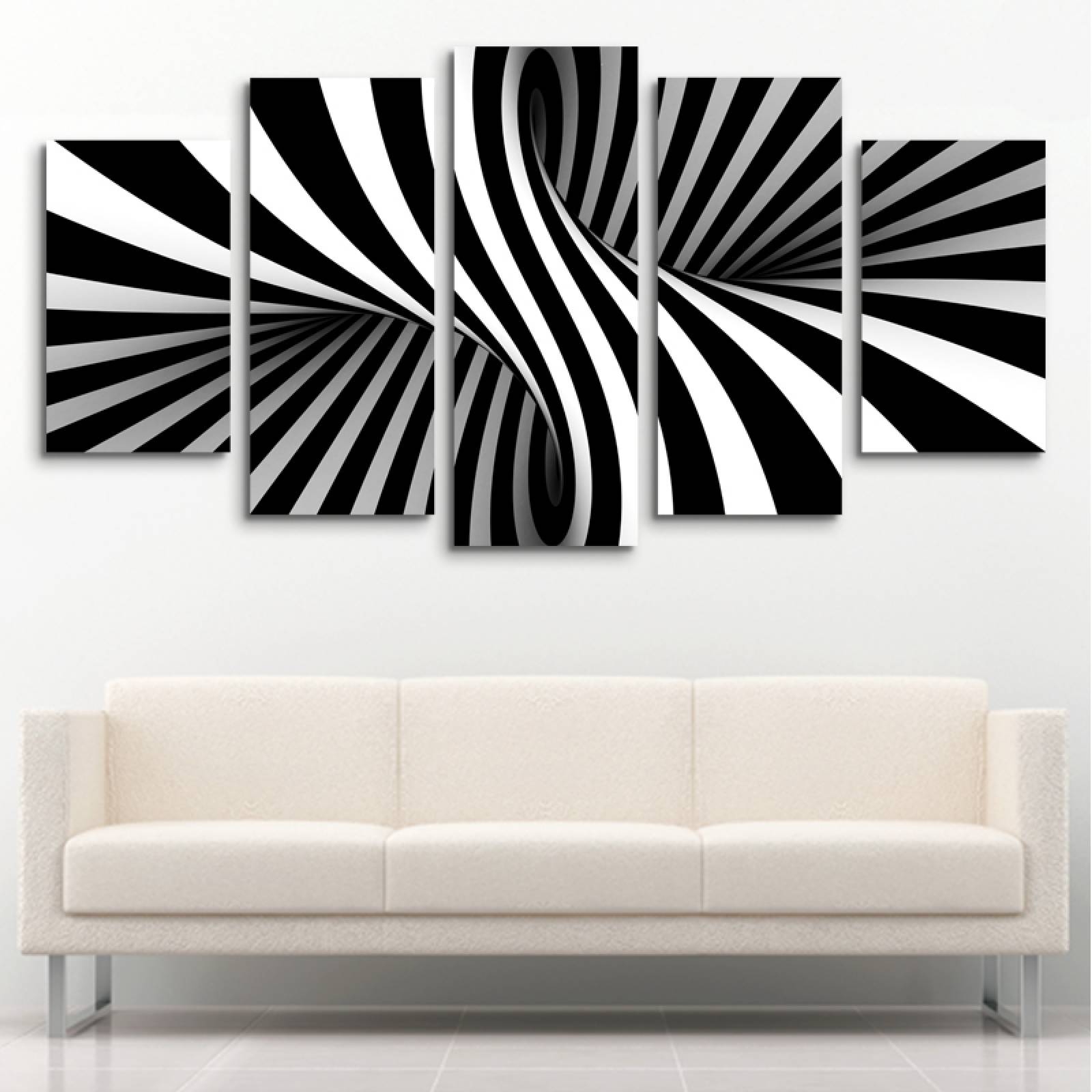 Cuadro decorativo Abstracto Blanco y Negro Minimalista moderno decoración 150x80cm 5 piezas