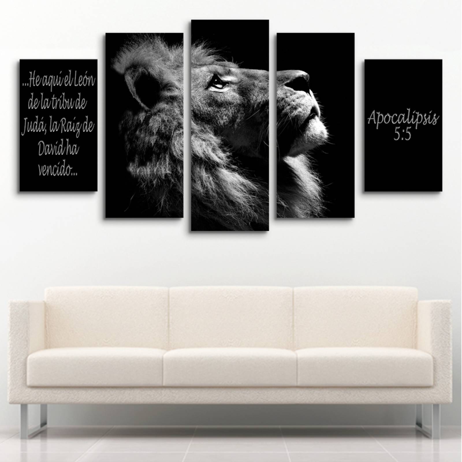 Cuadro decorativo León de Juda Decoración religiosa moderno 150x80cm 5 piezas