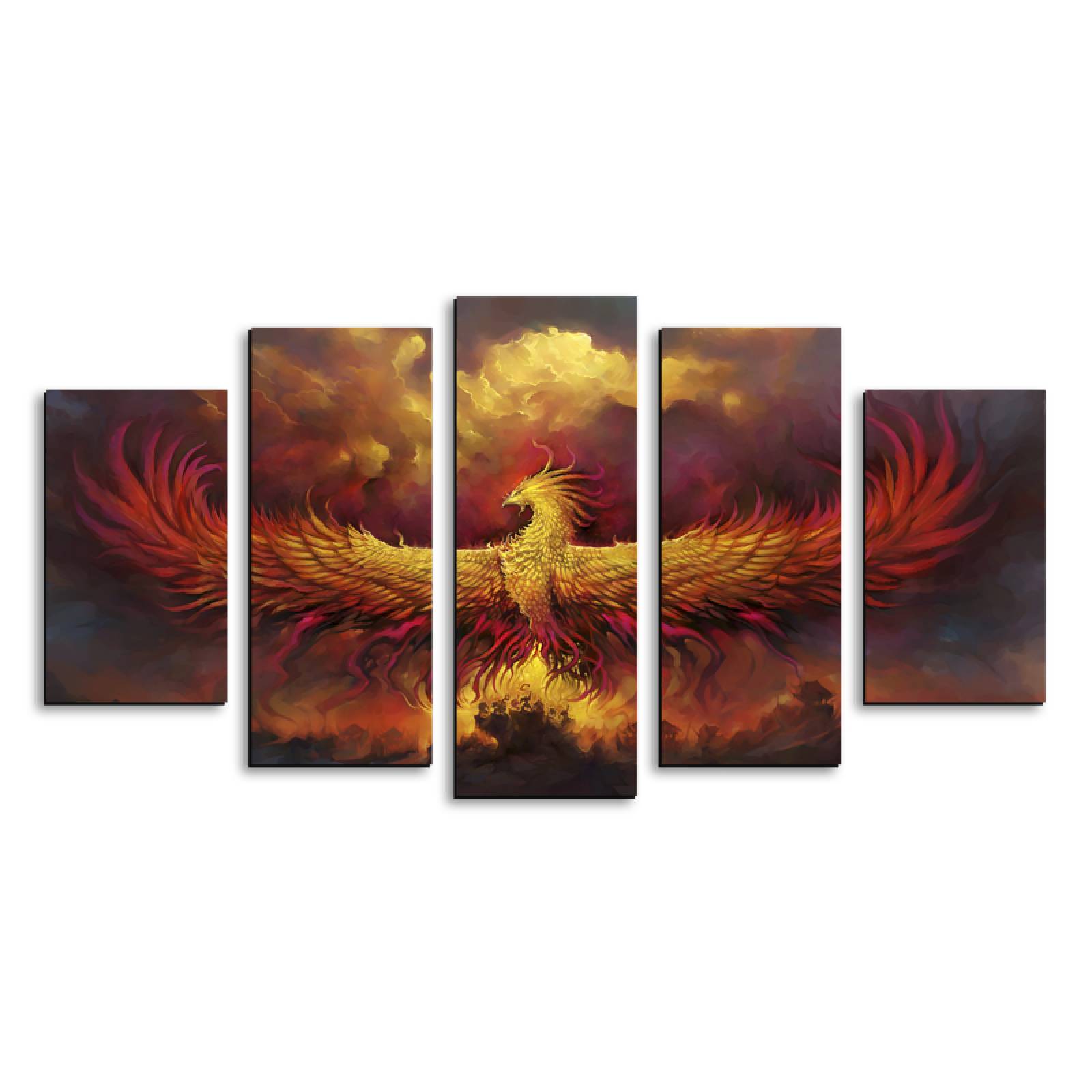 Cuadro decorativo Ave Fénix animal Mitíco moderno decoración 150x80cm 5 piezas