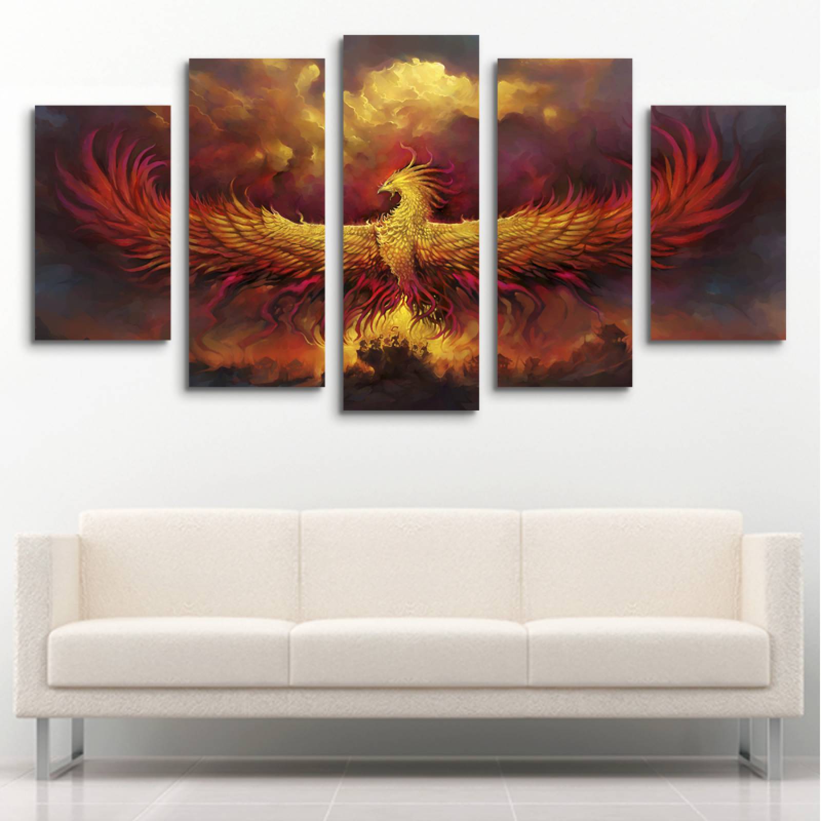 Cuadro decorativo Ave Fénix animal Mitíco moderno decoración 150x80cm 5 piezas