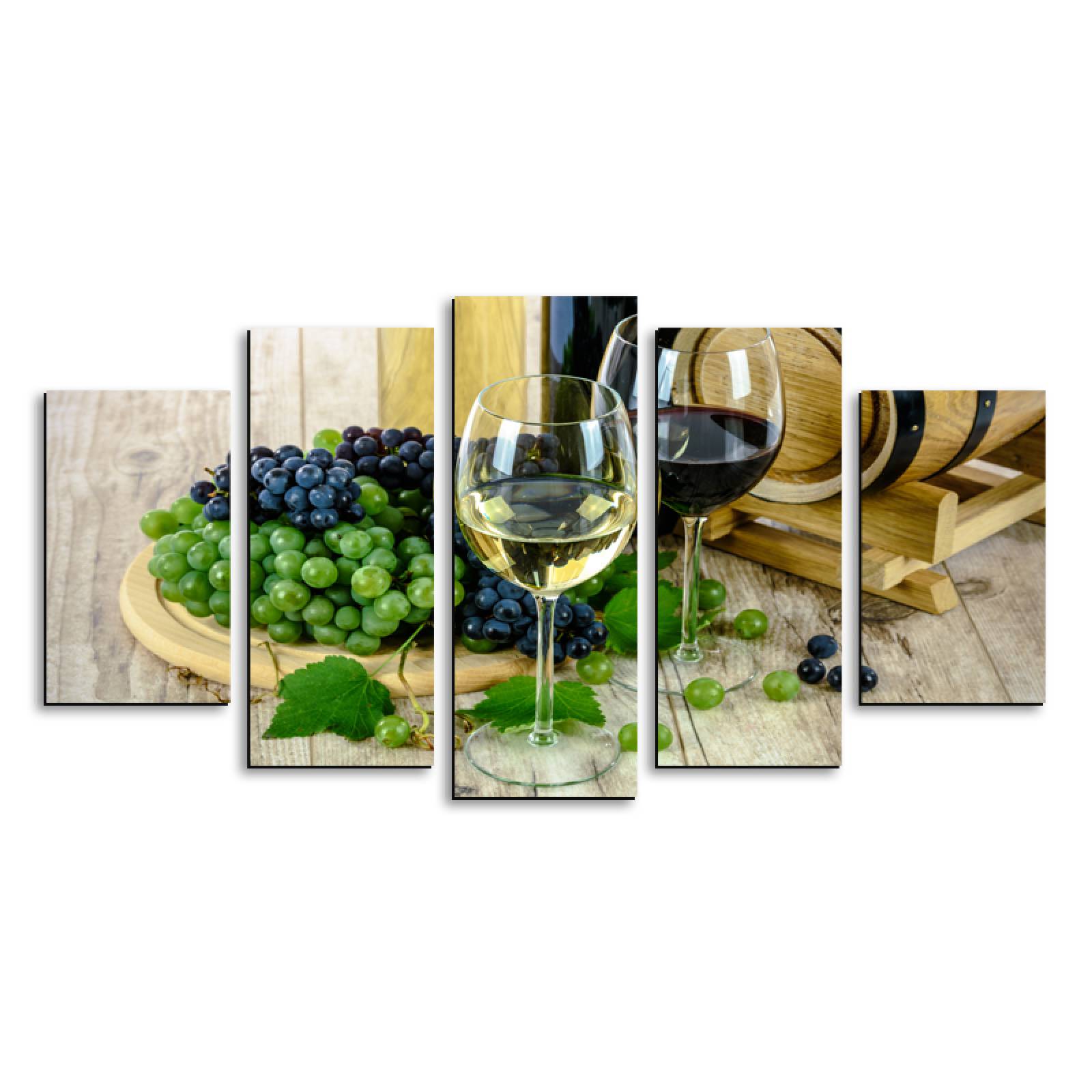 Cuadro decorativo Vinos de mesa y Uvas decoración para Comedor y Restaurante 50x80cm 5 piezas