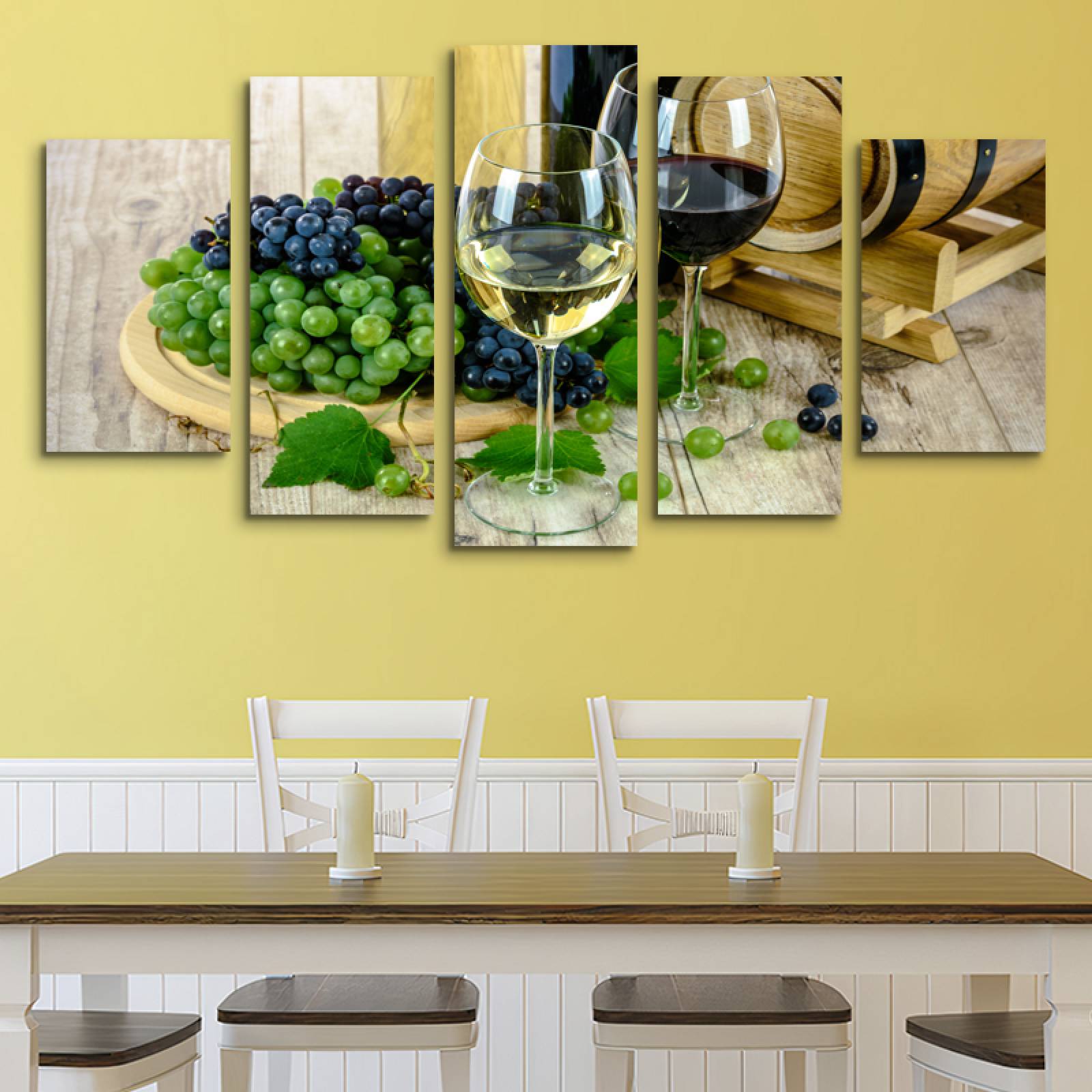 Cuadro decorativo Vinos de mesa y Uvas decoración para Comedor y Restaurante 50x80cm 5 piezas