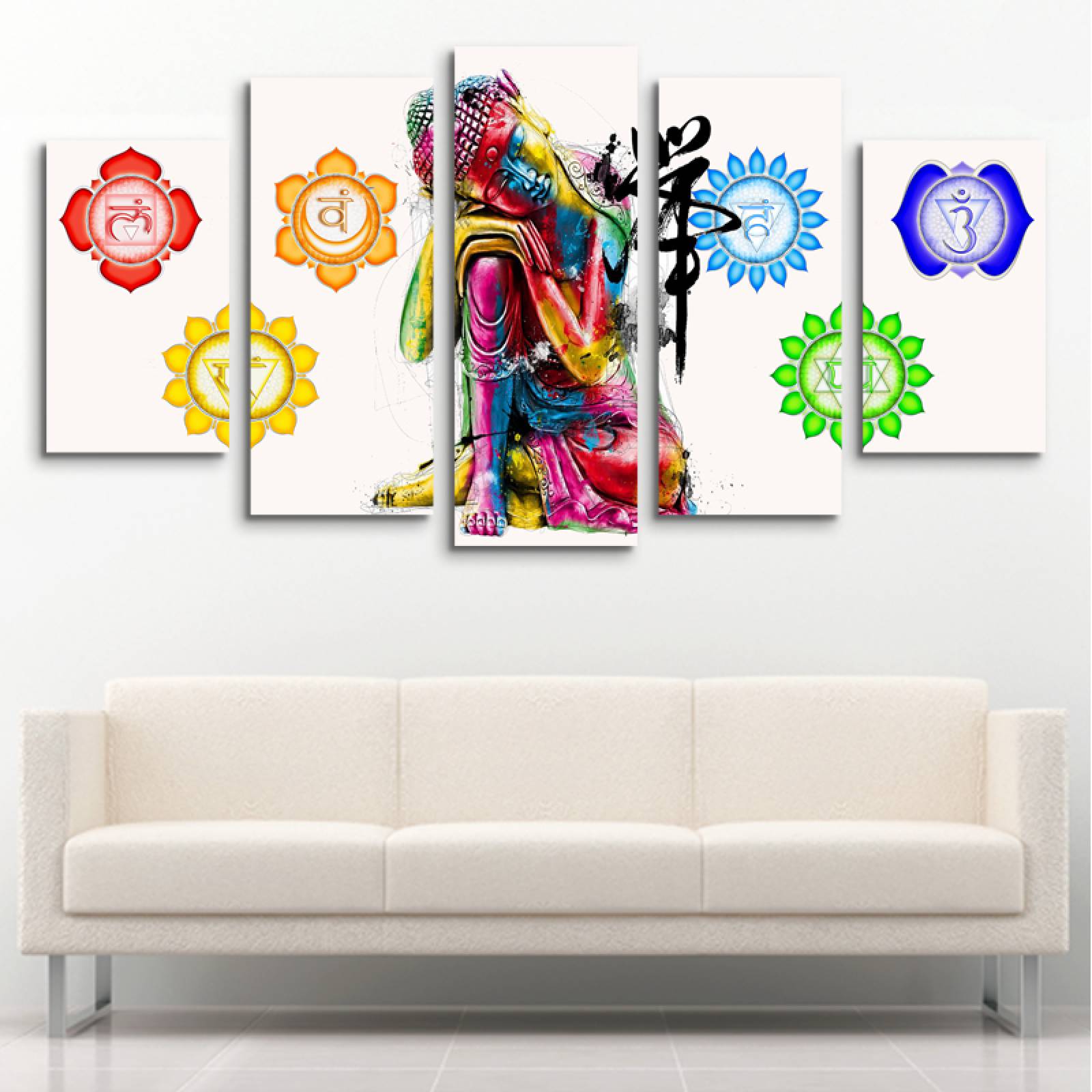 Cuadro decorativo Buda de Colores y Chakras noderno decoración 150x80cm 5 piezas
