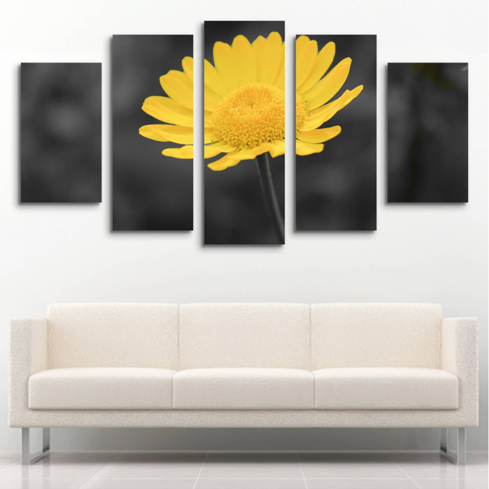 Cuadro decorativo Flor de Crisantemo Amarillo Minimalista moderno decoración 150x80cm 5 piezas