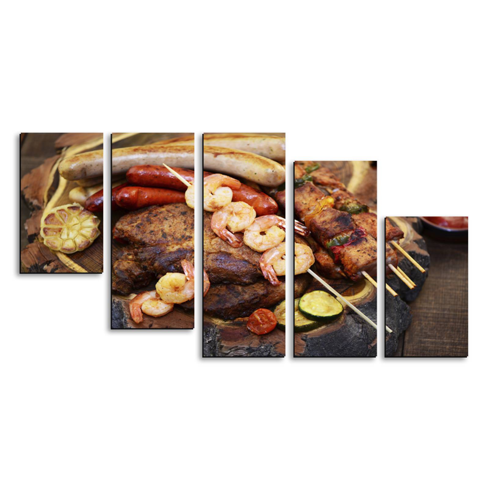Cuadro decorativo Parrillada Carne Decoración para Comedores y Restaurantes 150x80cm 5 piezas