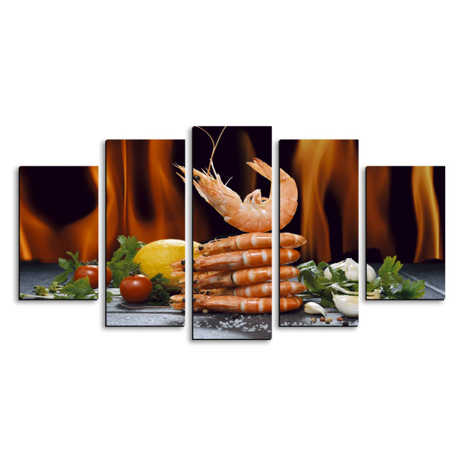 Cuadro decorativo Camarones a la Parrilla Decoración para Restaurantes y Mariquerias 150x80cm 5 piezas
