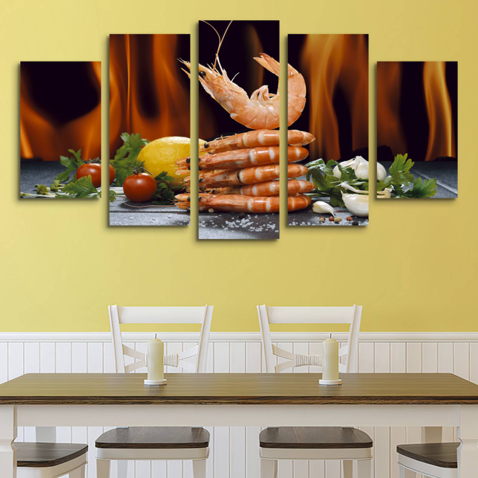 Cuadro decorativo Camarones a la Parrilla Decoración para Restaurantes y Mariquerias 150x80cm 5 piezas