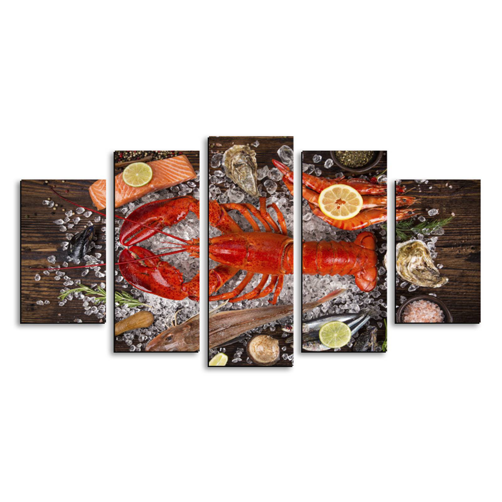 Cuadro decorativo Langosta, Camarones y Salmón Decoración para Restaurantes y Mariquerias 150x80cm