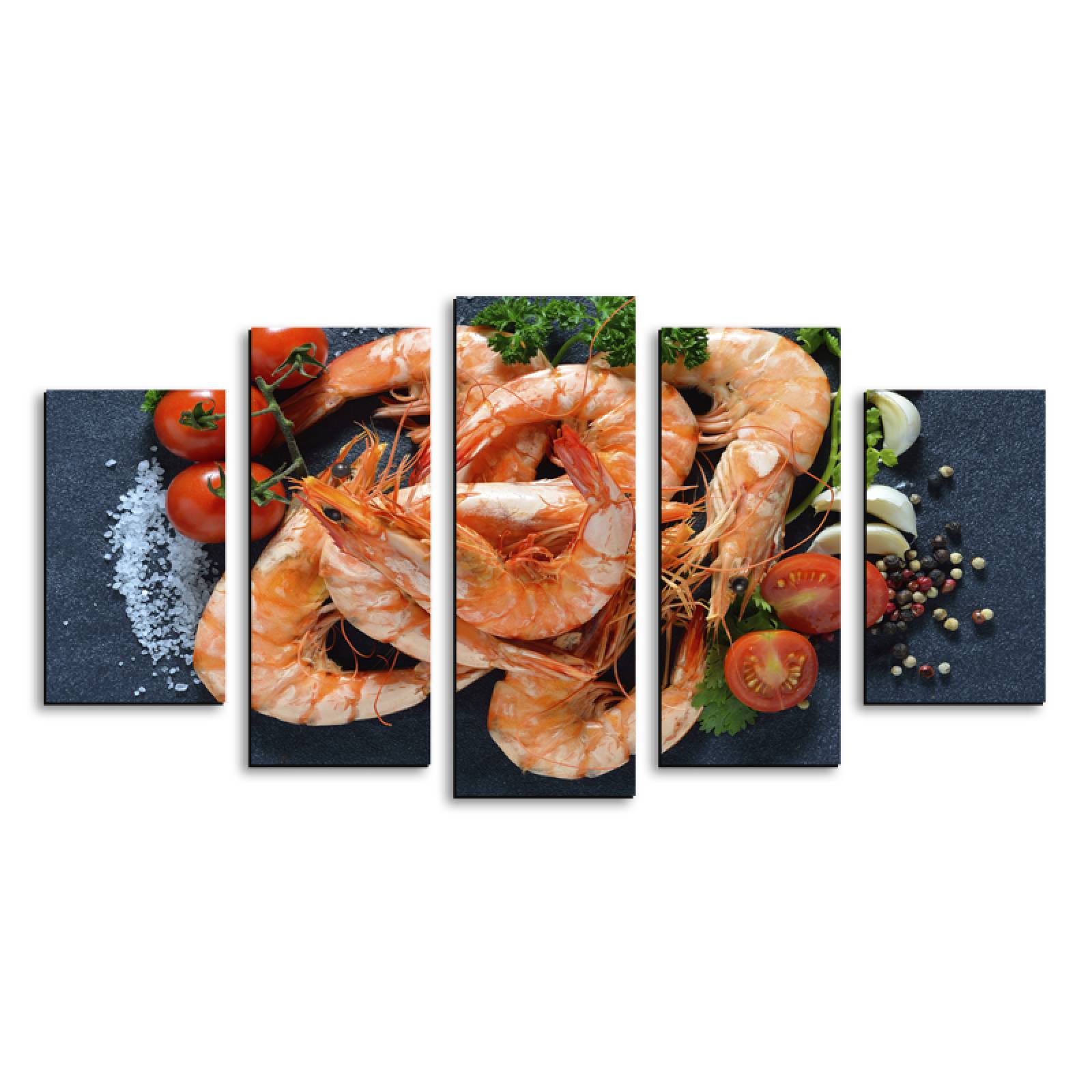 Cuadro decorativo Camarones Decoración para Restaurantes y Mariquerias 150x80cm 5 piezas