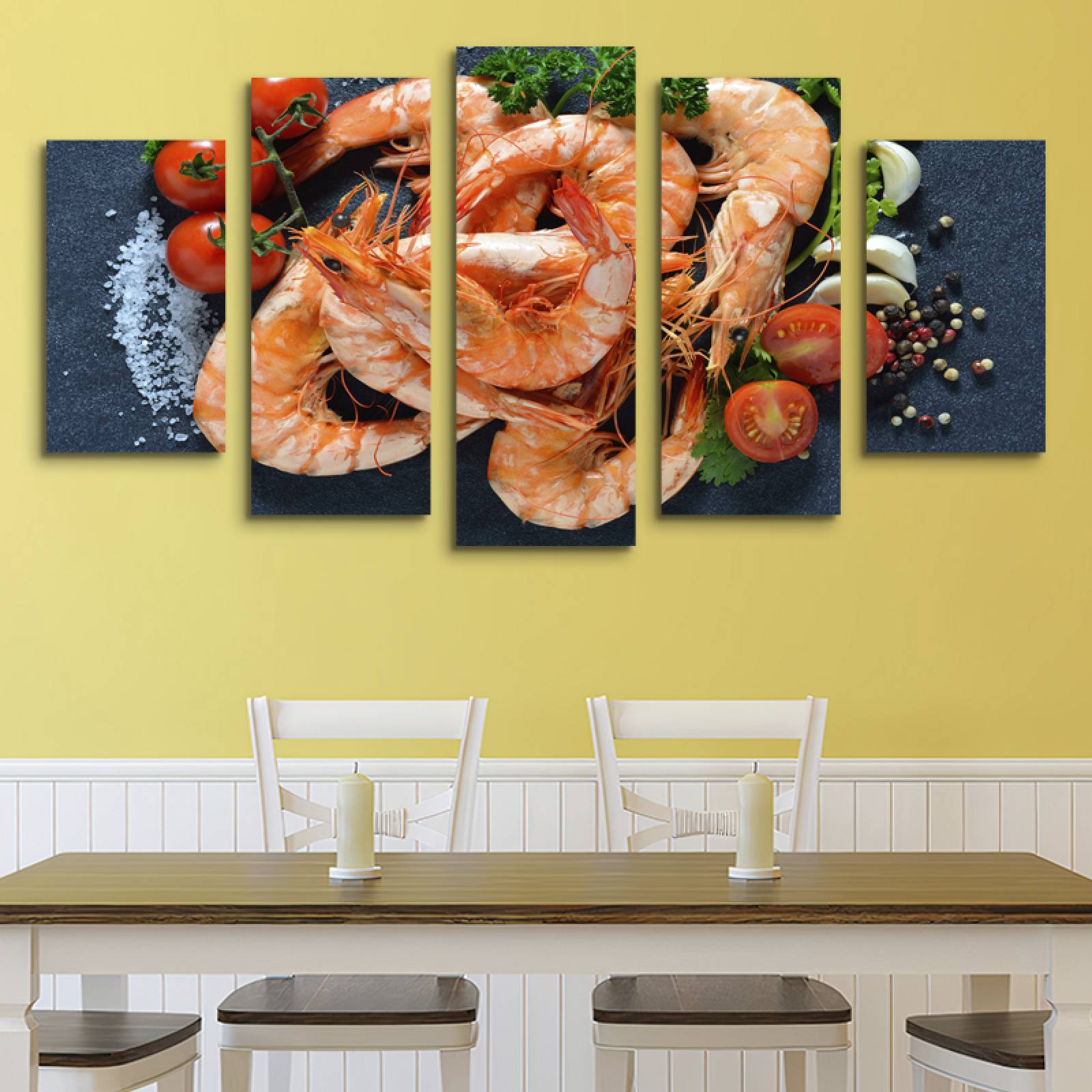 Cuadro decorativo Camarones Decoración para Restaurantes y Mariquerias 150x80cm 5 piezas