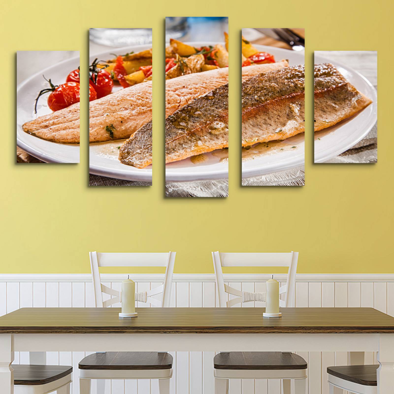 Cuadro decorativo Filetes de Pescado Decoración para Restaurantes y Mariquerias 150x80cm 5 piezas