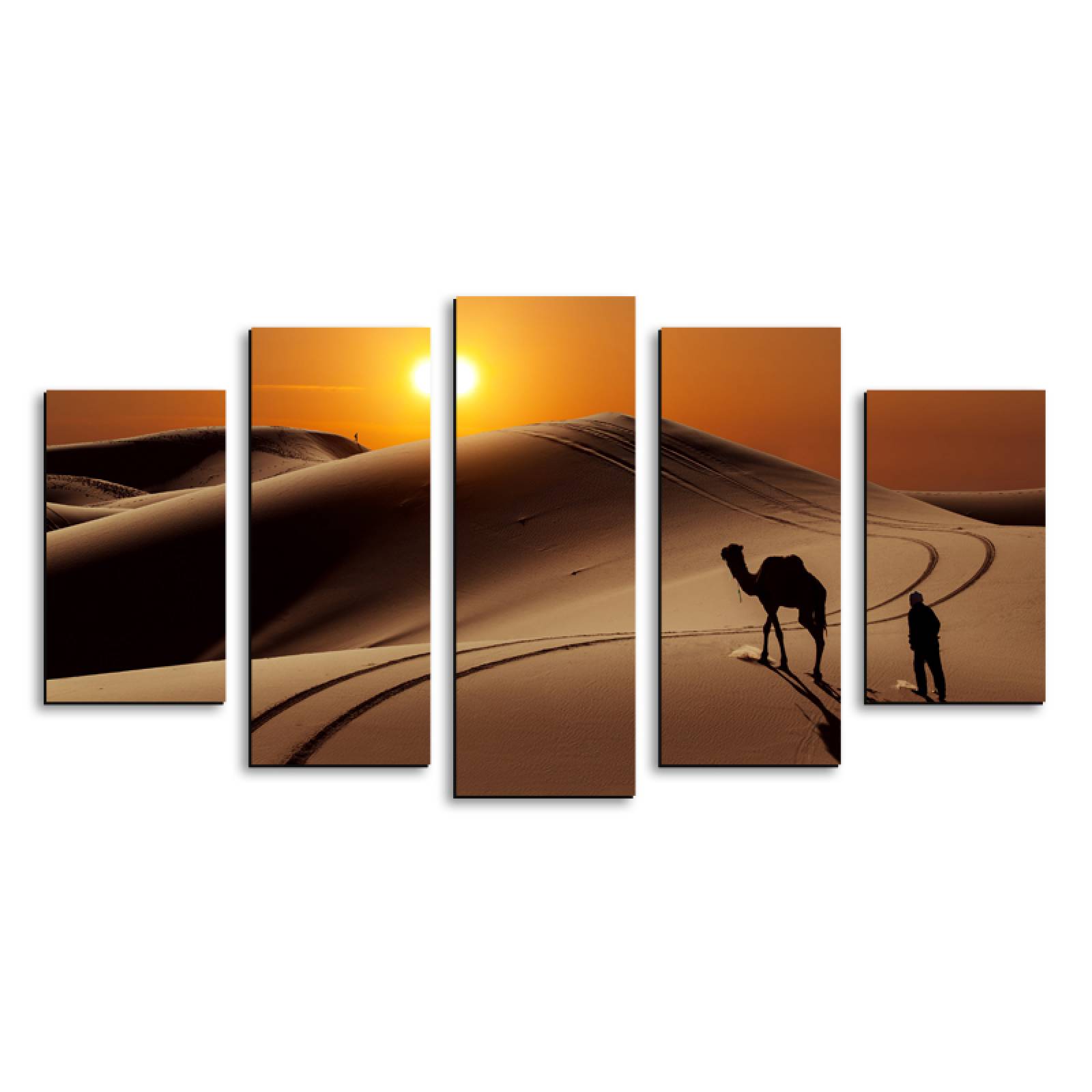 Cuadro decorativo Paisaje Desierto del Sahara Camello moderno decoración 150x80cm 5 piezas