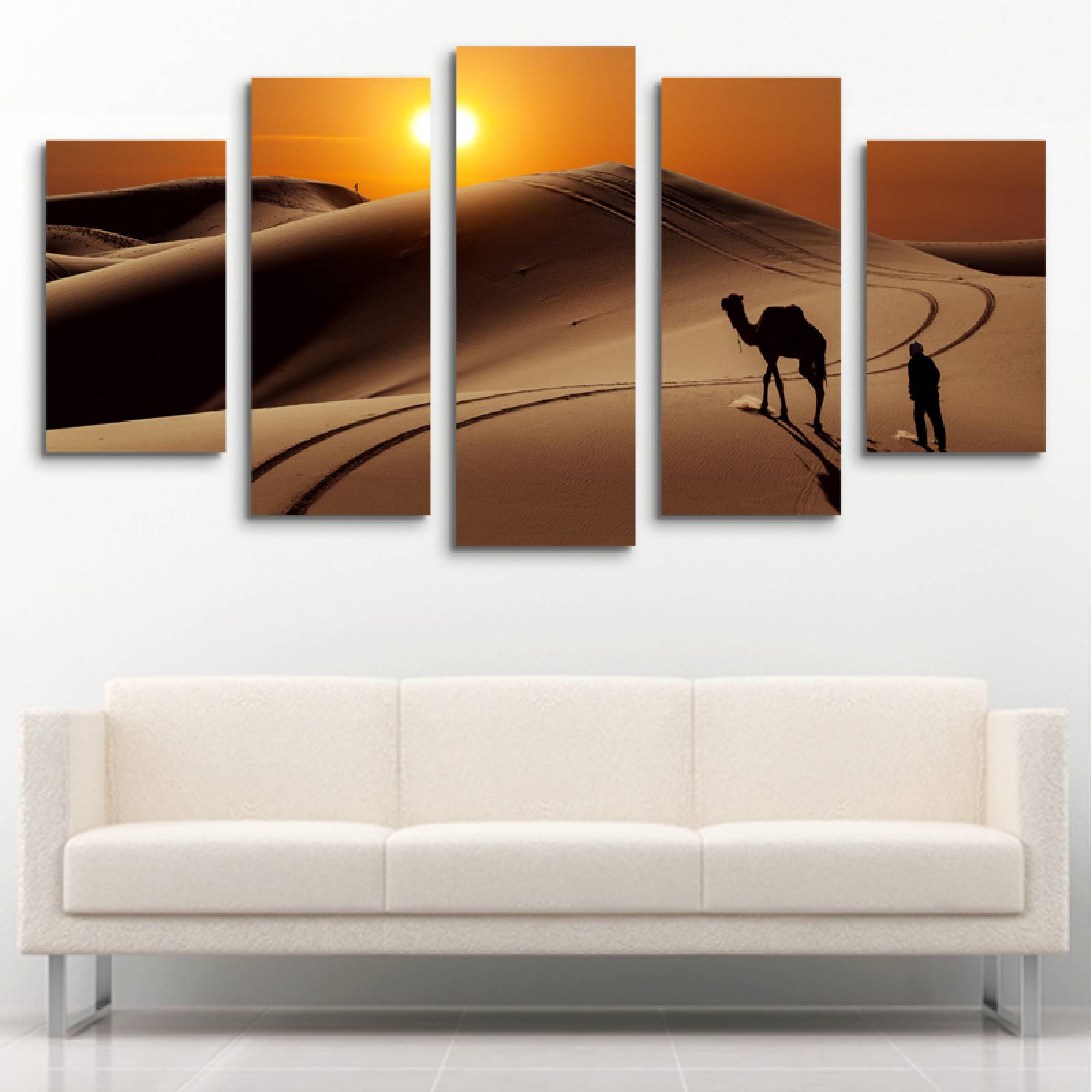 Cuadro decorativo Paisaje Desierto del Sahara Camello moderno decoración 150x80cm 5 piezas