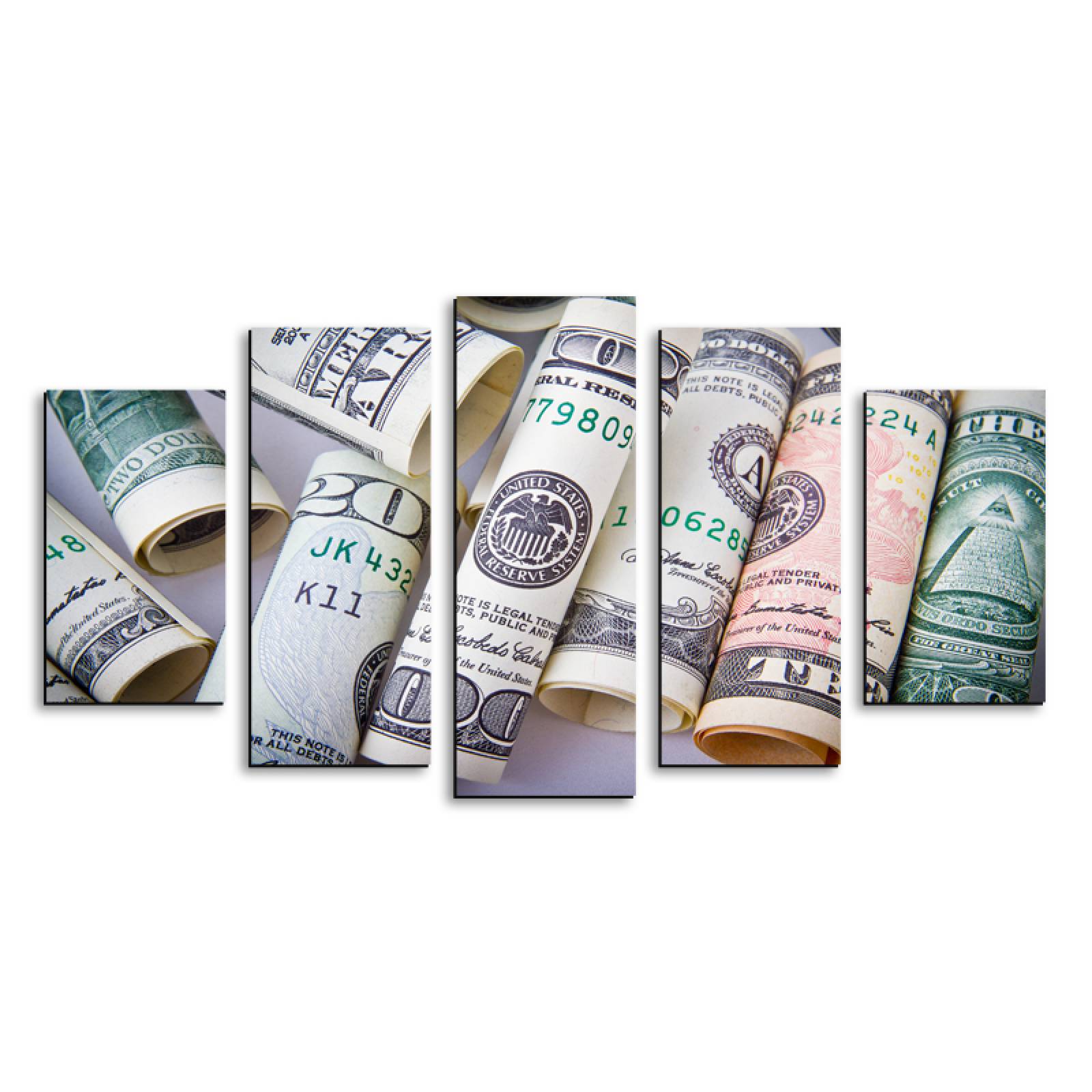 Cuadro decorativo Billetes Dolares Abundancia moderno decoración 150x80cm 5 piezas