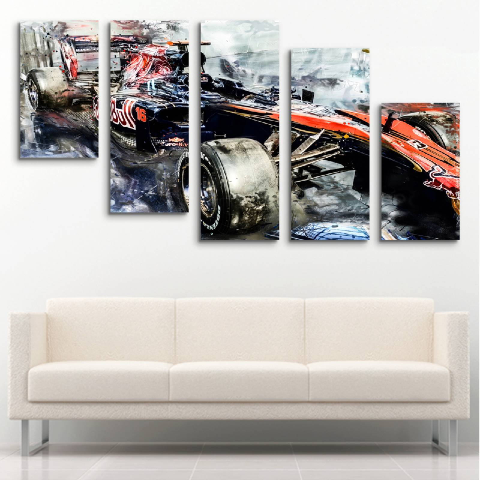 Cuadro decorativo Auto Escudería Red Bull Racing F1 moderno decoración 150x80cm 5 piezas