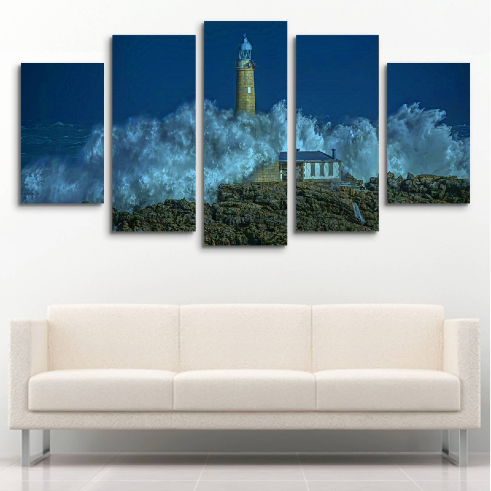 Cuadro decorativo Paisaje Faro de Cabo Mayor España moderno decoración 150x80cm 5 piezas