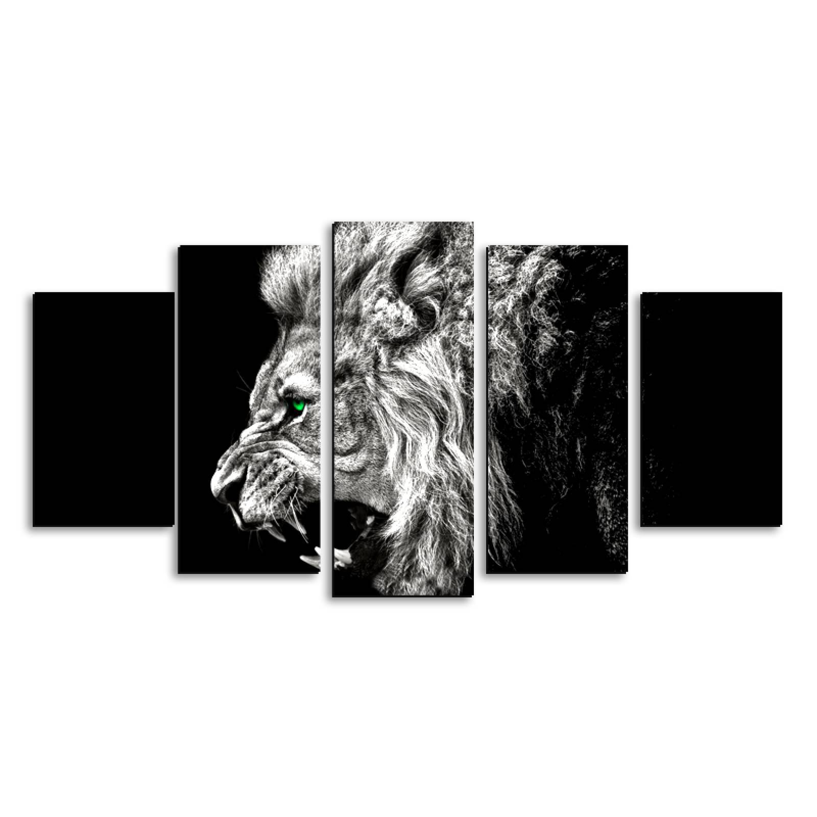 Cuadro decorativo León Furia Salvaje moderno decoración 150x80cm 5 piezas