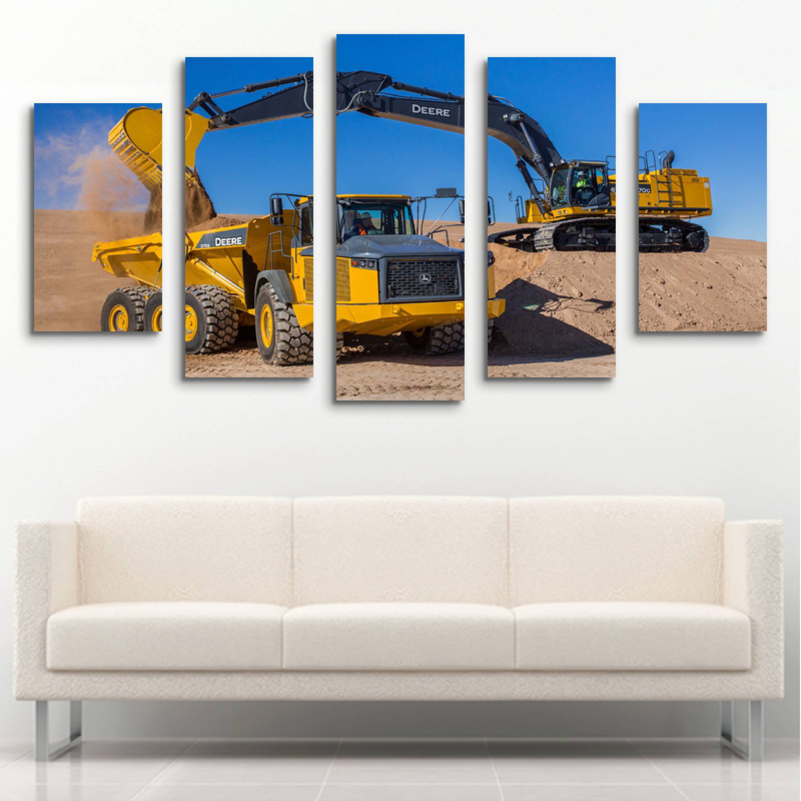 Cuadro decorativo Grandes maquinas de Construcción decoración de Oficina 150x80cm 5 piezas