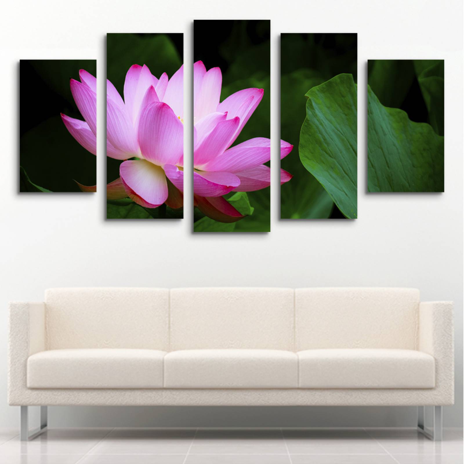 Cuadro decorativo Flor de Loto Rosa moderno decoración 150x80cm 5 piezas