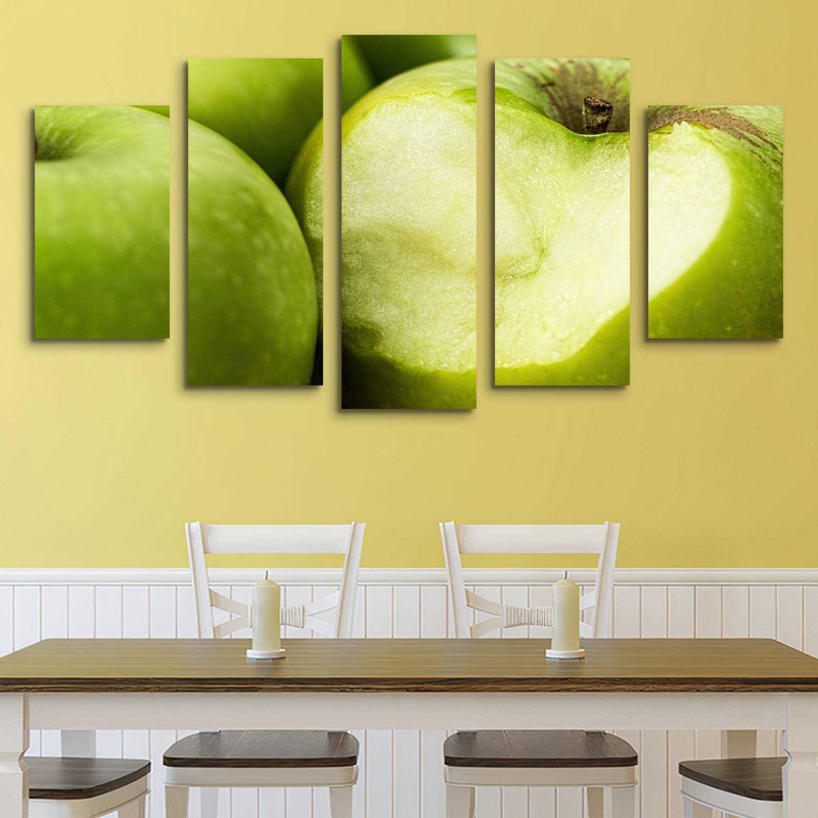 Cuadro decorativo Manzanas Verdes Decoración para Comedores y Restaurantes 150x80cm 5 piezas