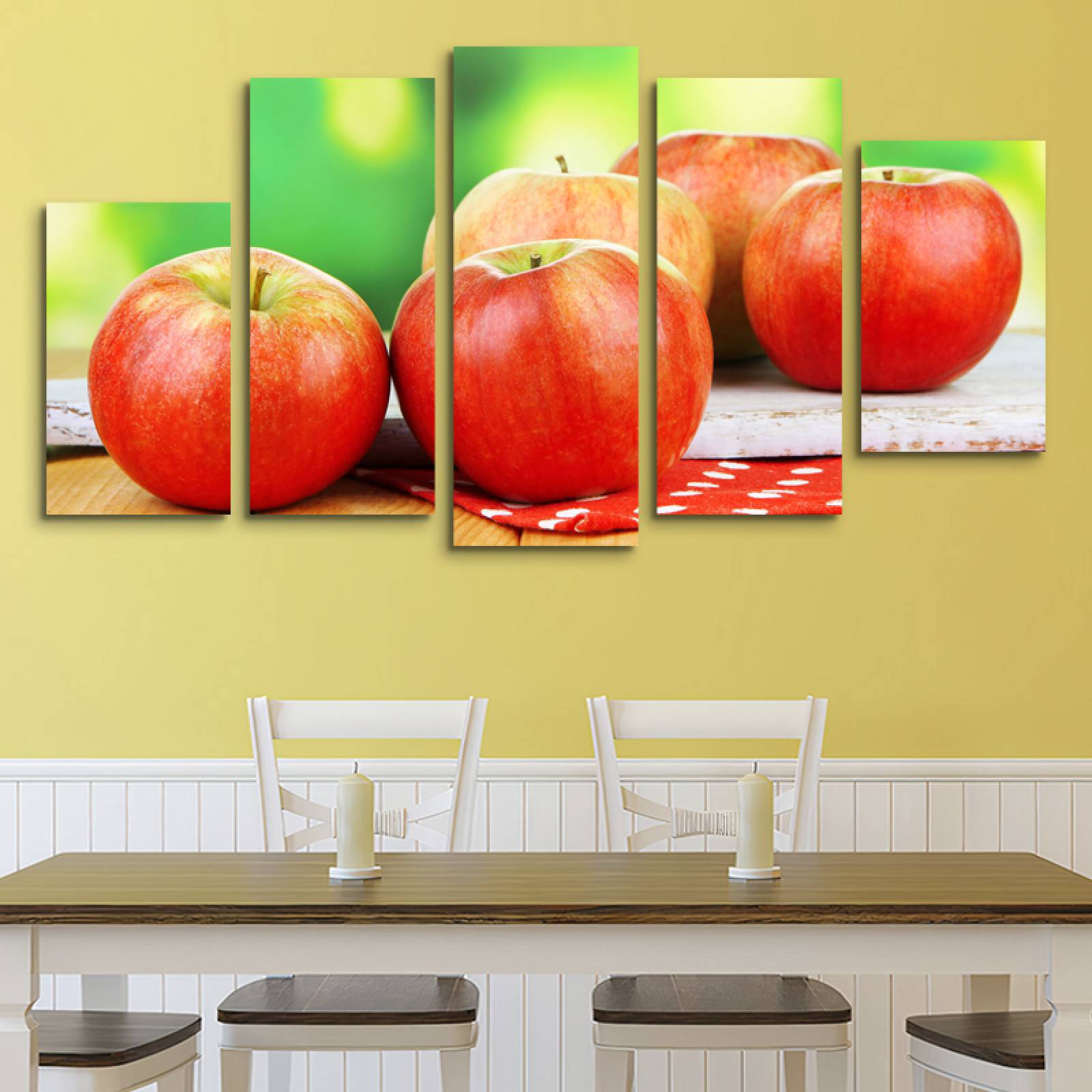 Cuadro decorativo Manzanas Rojas Decoración para Comedores y Restaurantes 150x80cm 5 piezas