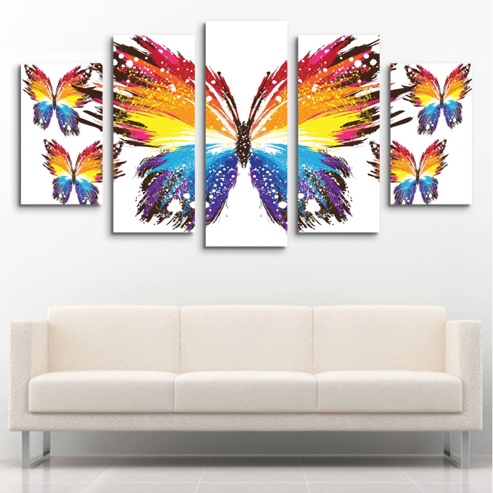 Cuadro decorativo Mariposas Arte Pop Colores moderno decoración 150x80cm 5 piezas