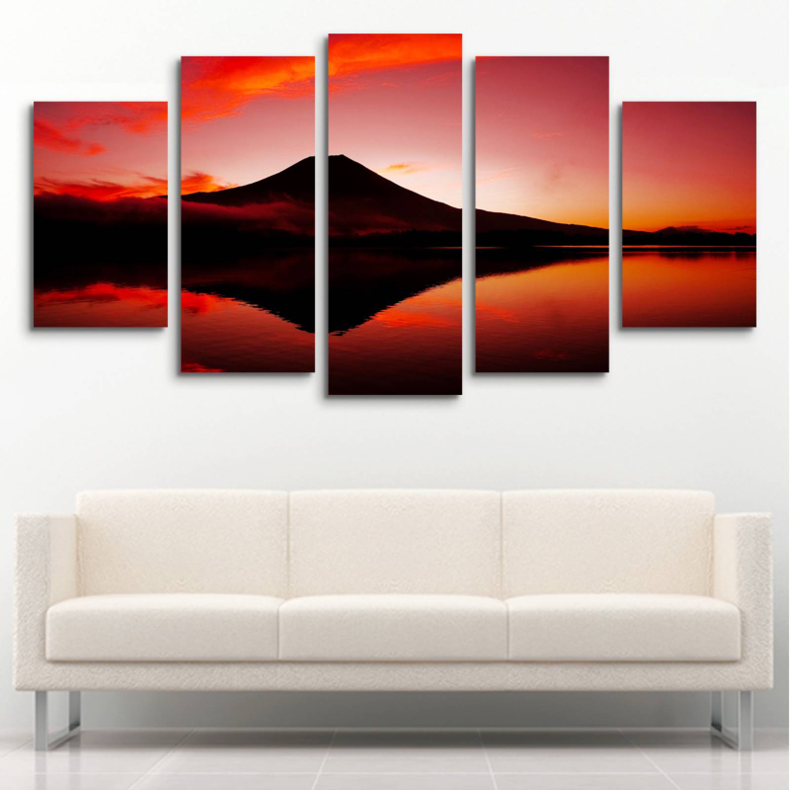 Cuadro decorativo Paisaje Monte Fuji Japón moderno decoración 150x80cm 5 piezas