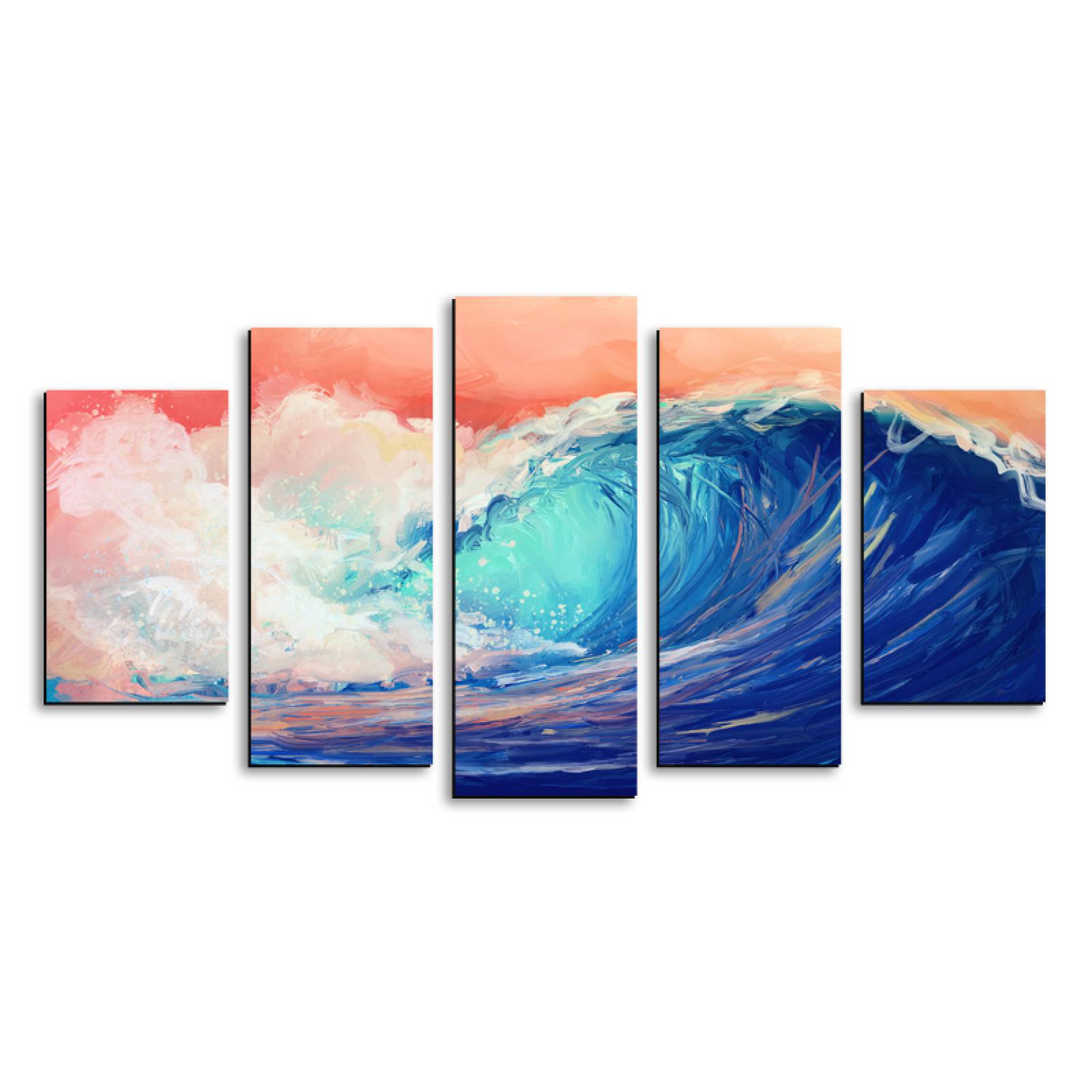 Cuadro decorativo Olas del Mar moderno decoración 150x80cm 5 piezas