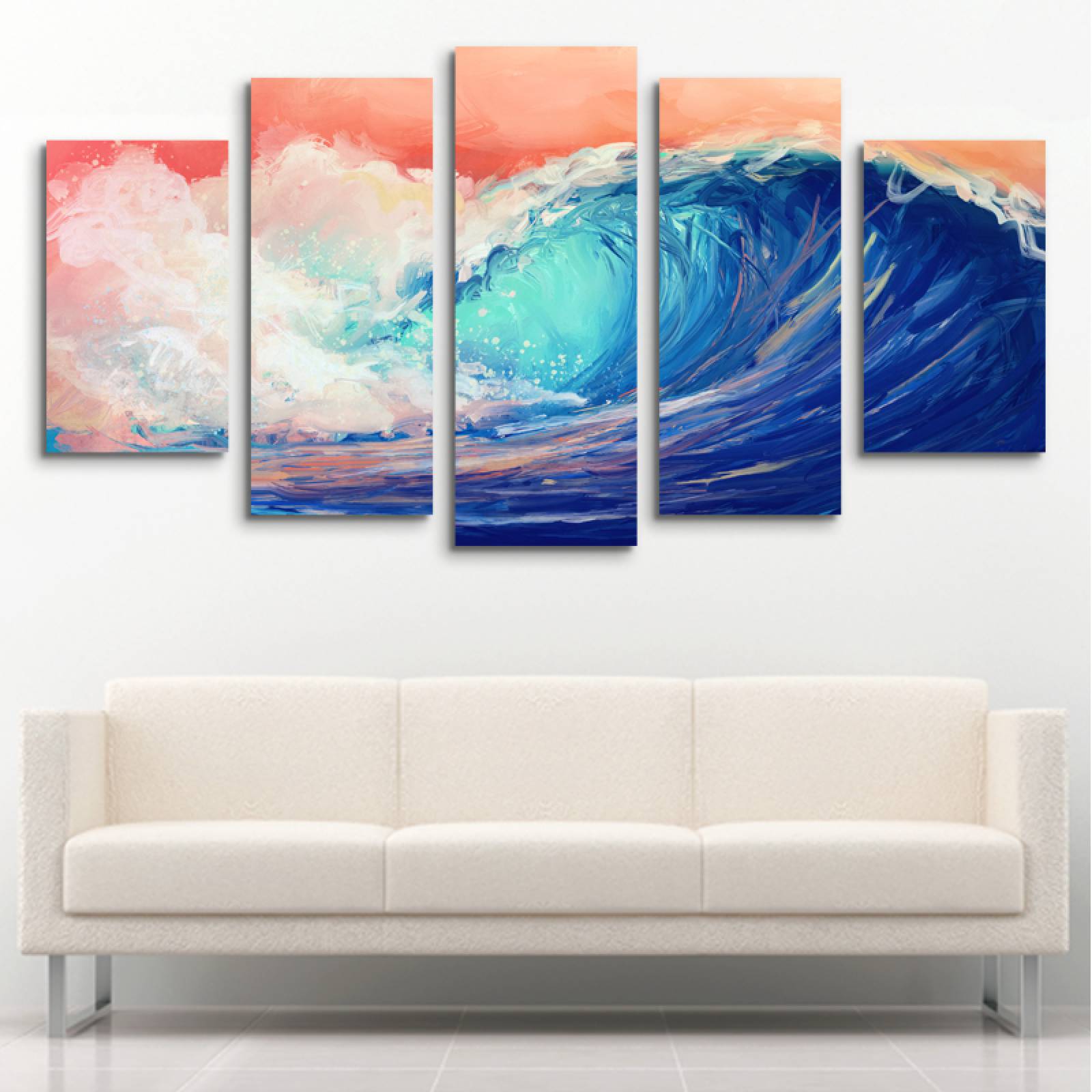 Cuadro decorativo Olas del Mar moderno decoración 150x80cm 5 piezas