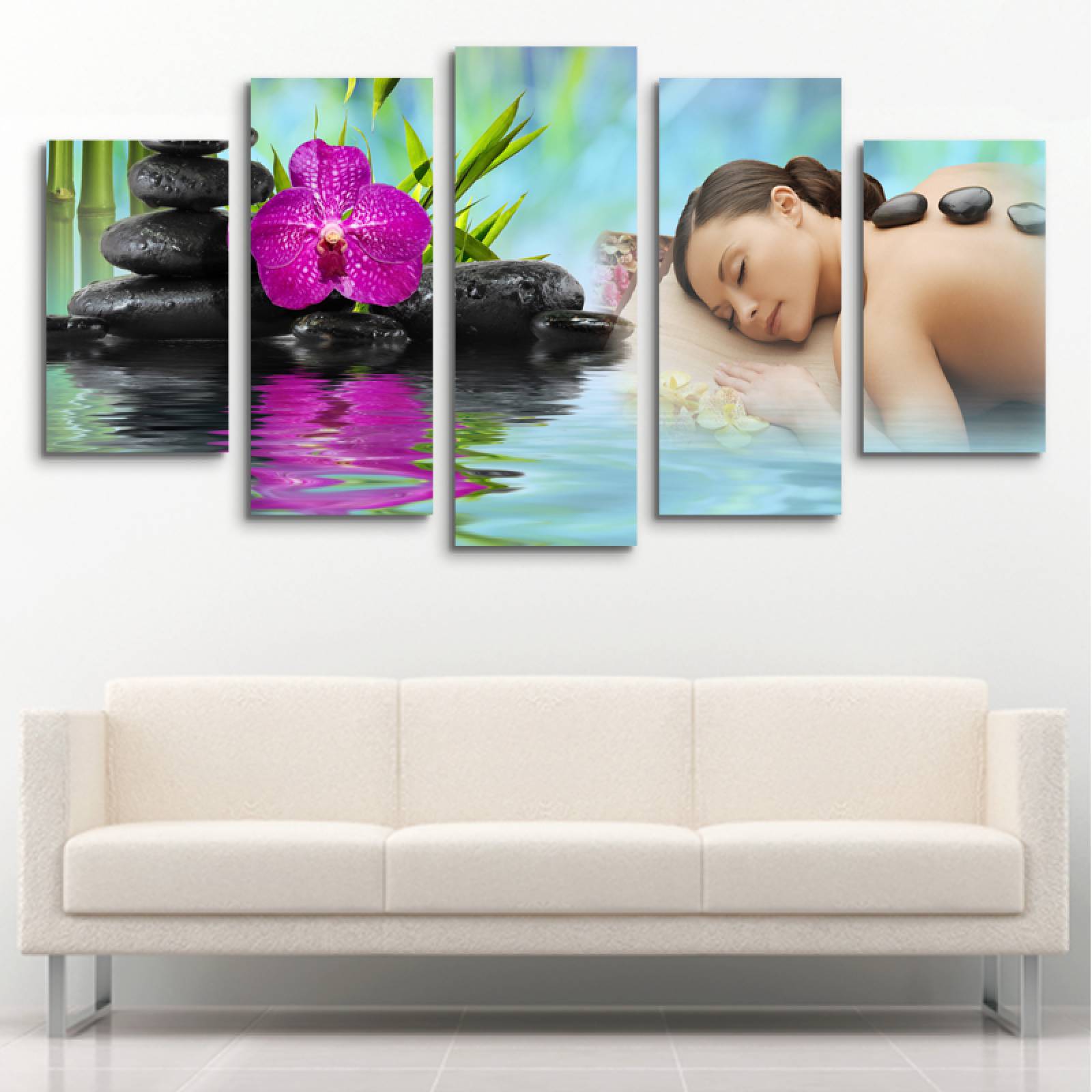 Cuadro decorativo Decoración para Spa Meditación moderno decoración 150x80cm 5 piezas