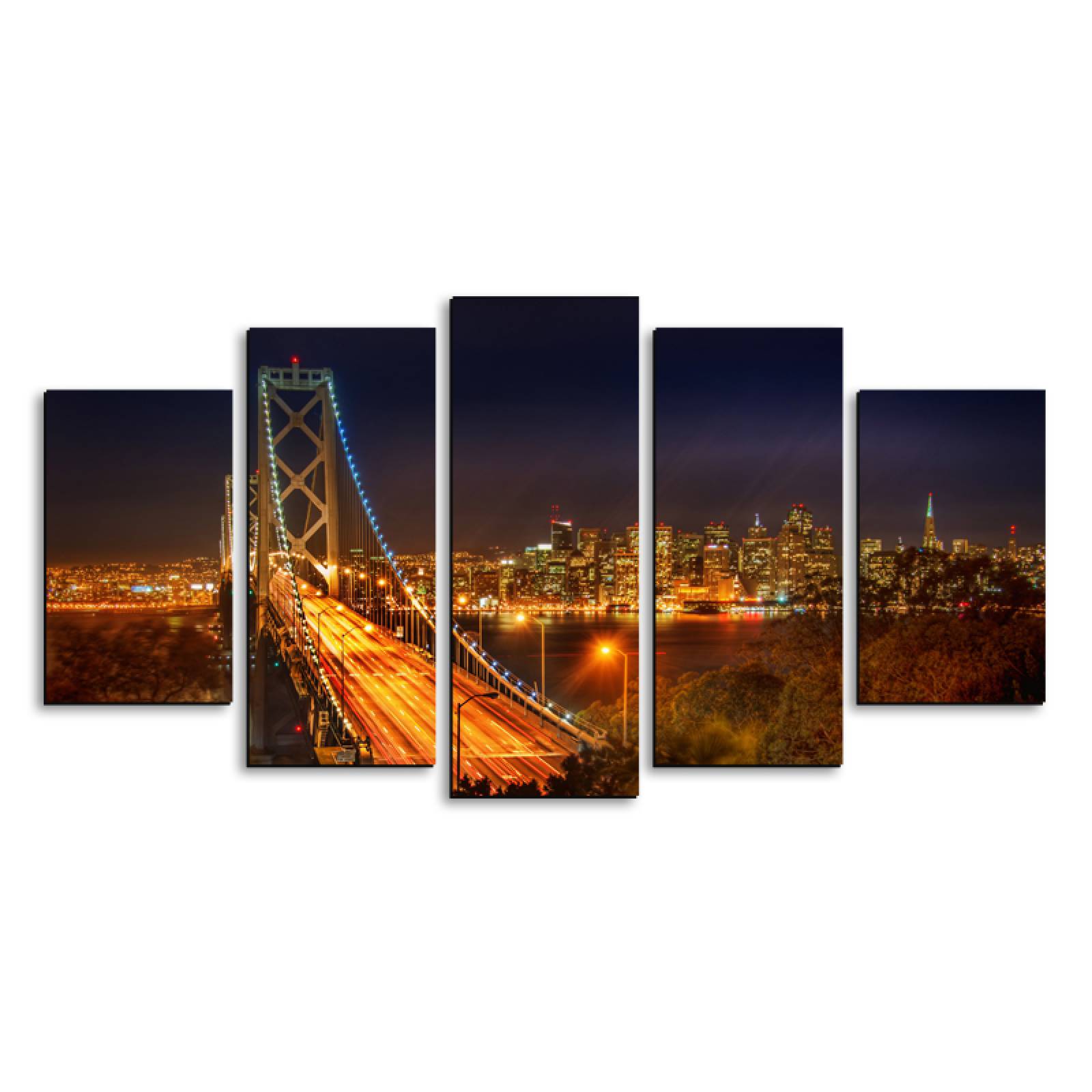 Cuadro decorativo Nueva York Puente Ciudades moderno decoración 150x80cm 5 piezas