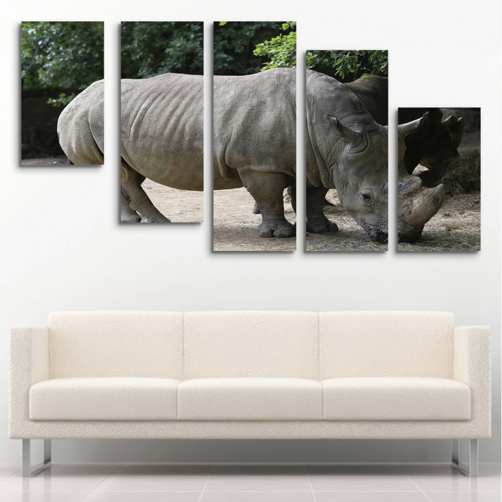 Cuadro decorativo Rinoceronte Animales moderno decoración 150x80cm 5 piezas