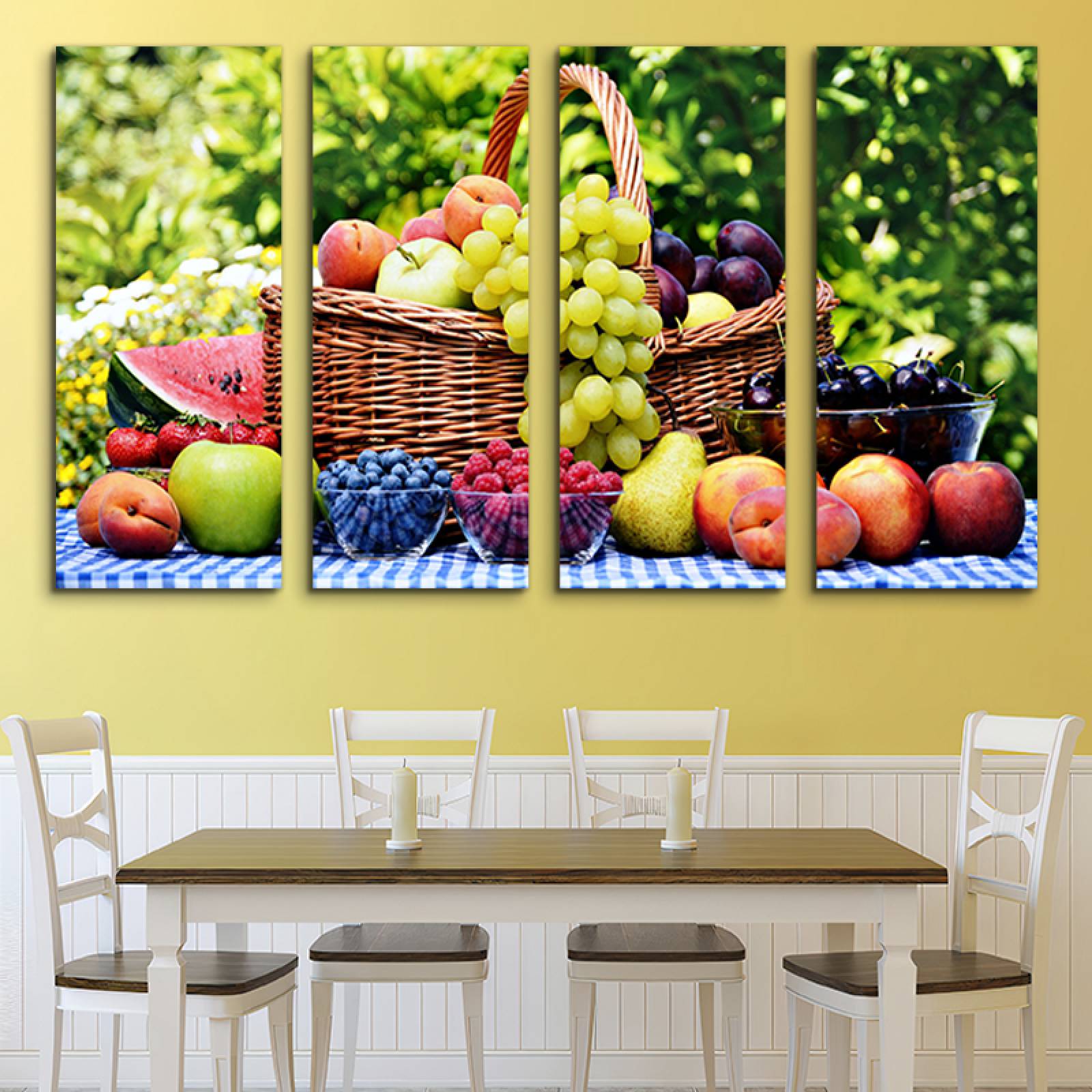 Cuadro decorativo Abundancia Frutas Bodegón 2 metros x 120cm Grandes Modernos 4 Piezas