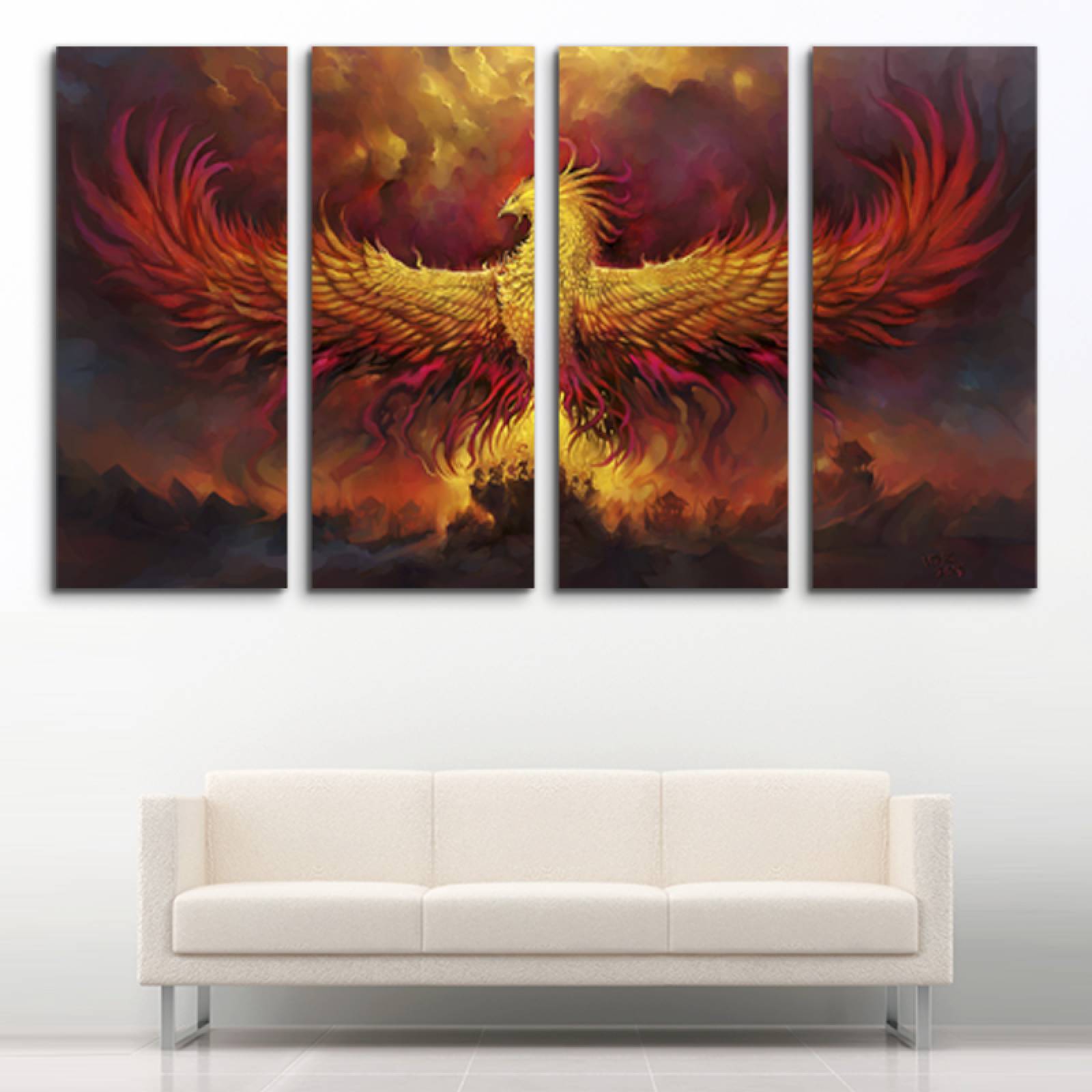 Cuadro decorativo Ave Fénix 2 metros x 120cm Grandes Modernos 4 Piezas