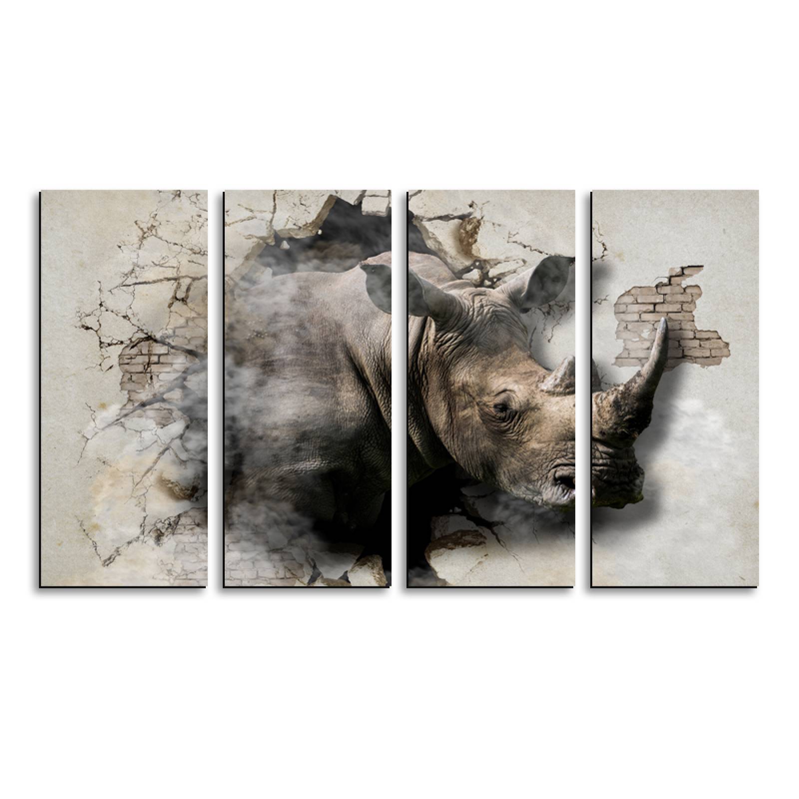 Cuadro decorativo Rinoceronte en estampida 2 metros x 120cm Grandes Modernos 4 Piezas