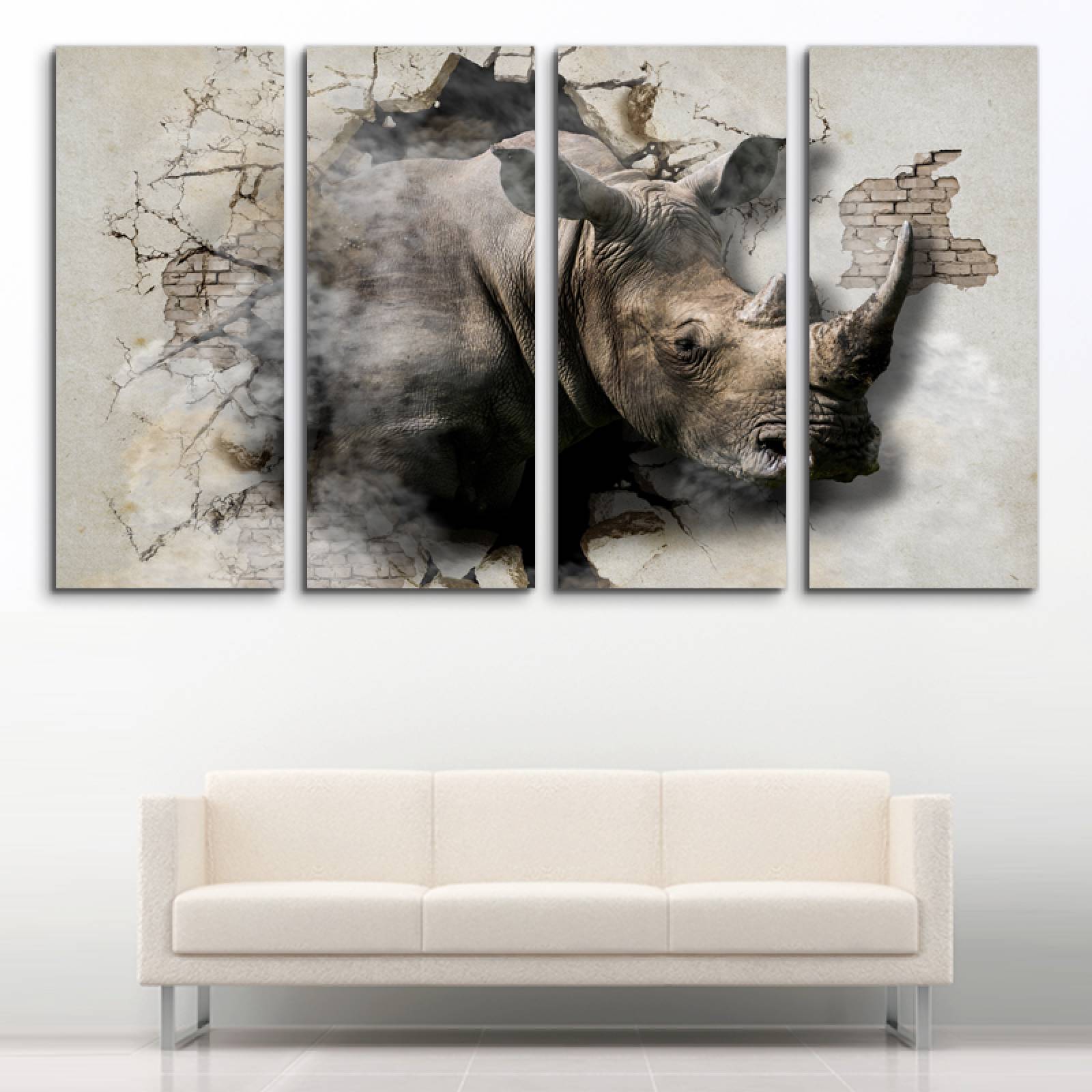 Cuadro decorativo Rinoceronte en estampida 2 metros x 120cm Grandes Modernos 4 Piezas
