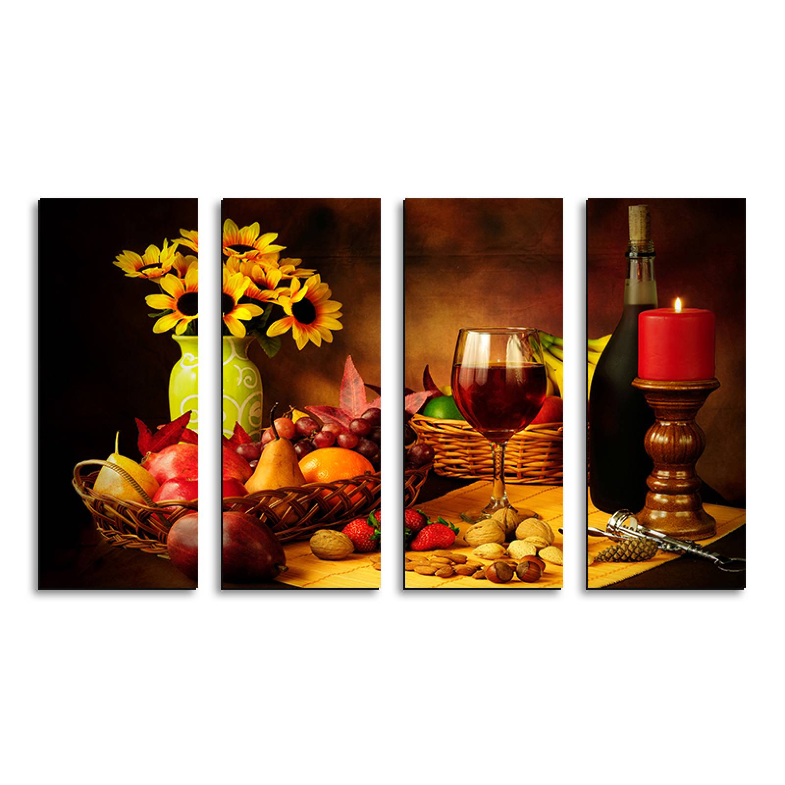 Cuadro decorativo Bodegón, Queso y Vinos Decoracion para Comedores y Restaurantes 2 metros x 120cm Grandes Modernos 4 Piezas