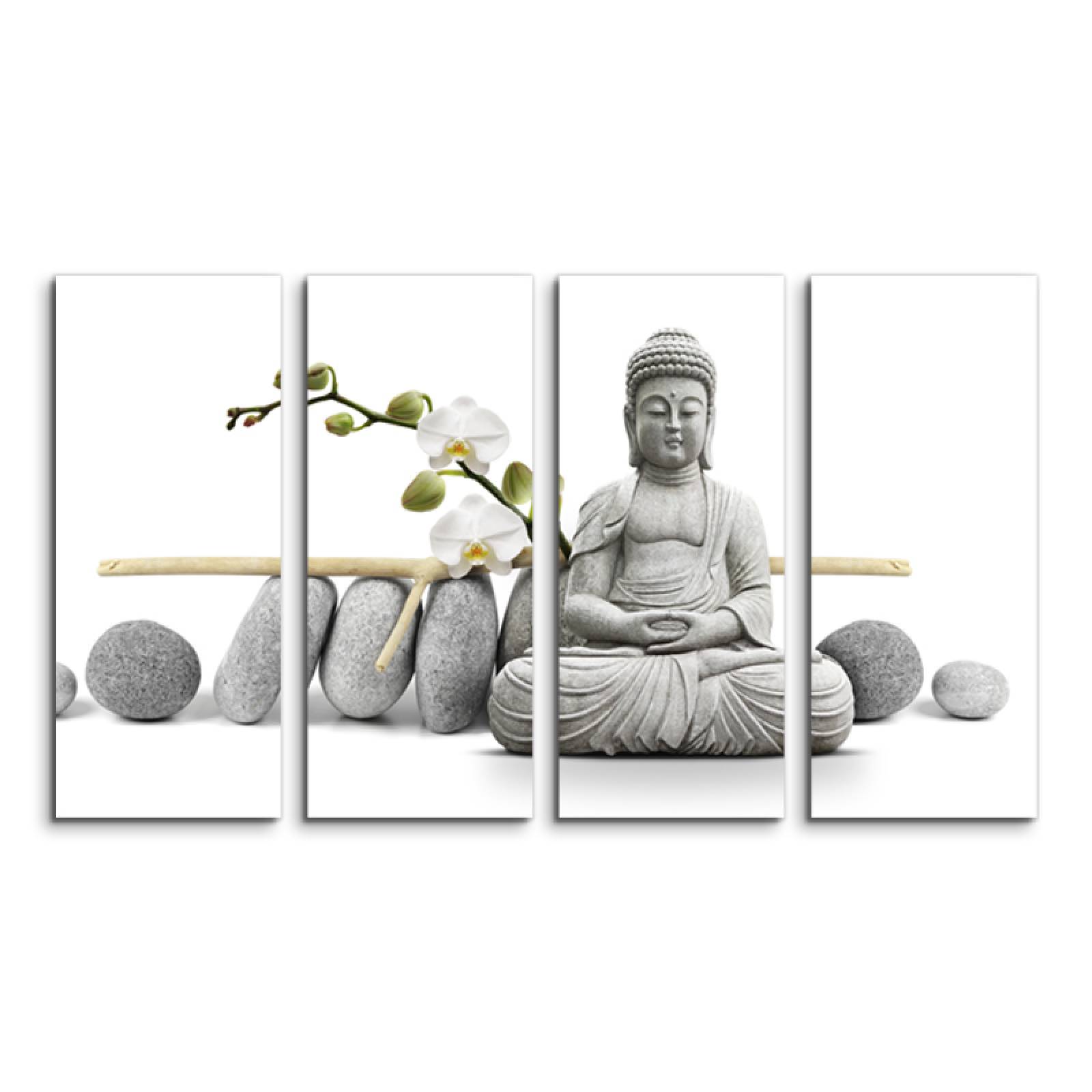Cuadro decorativo Buda Blanco Meditando Decoración Zen 2 metros x 120cm Grandes Modernos 4 Piezas