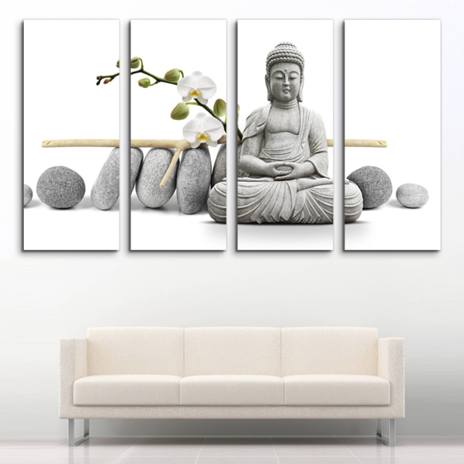 Cuadro decorativo Buda Blanco Meditando Decoración Zen 2 metros x 120cm Grandes Modernos 4 Piezas