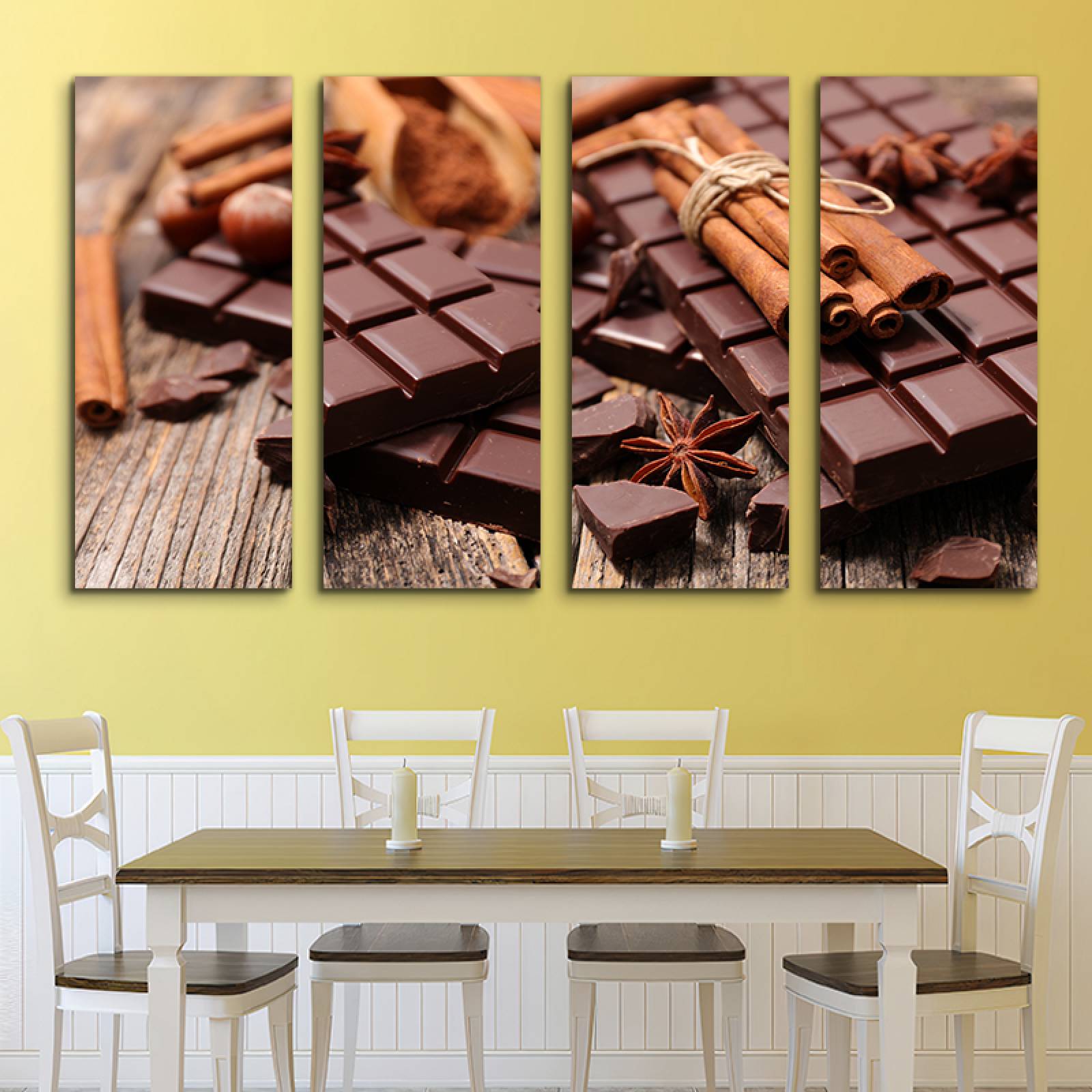 Cuadro decorativo Tabletas de Chocolate Artesanal Decoracion para Comedores y Restaurantes 2 metros x 120cm Grandes Modernos 4 Piezas