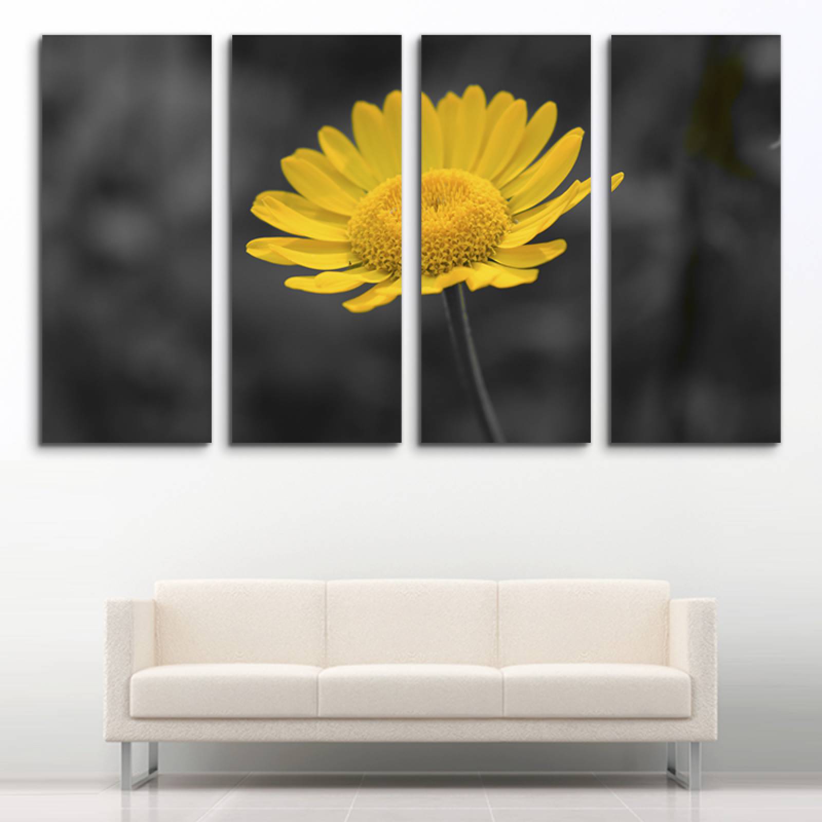 Cuadro decorativo Flor de Crisantemo Amarillo Minimalista 2 metros x 120cm Grandes Modernos 4 Piezas