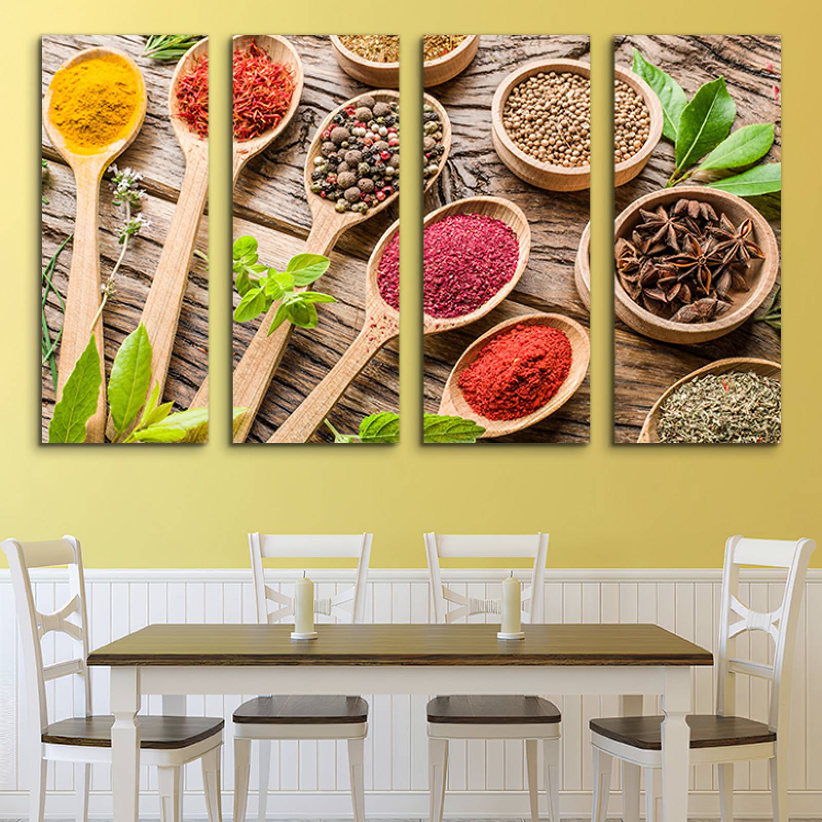 Cuadro decorativo Especias del Mundo Decoracion para Comedores y Restaurantes 2 metros x 120cm Grandes Modernos 4 Piezas