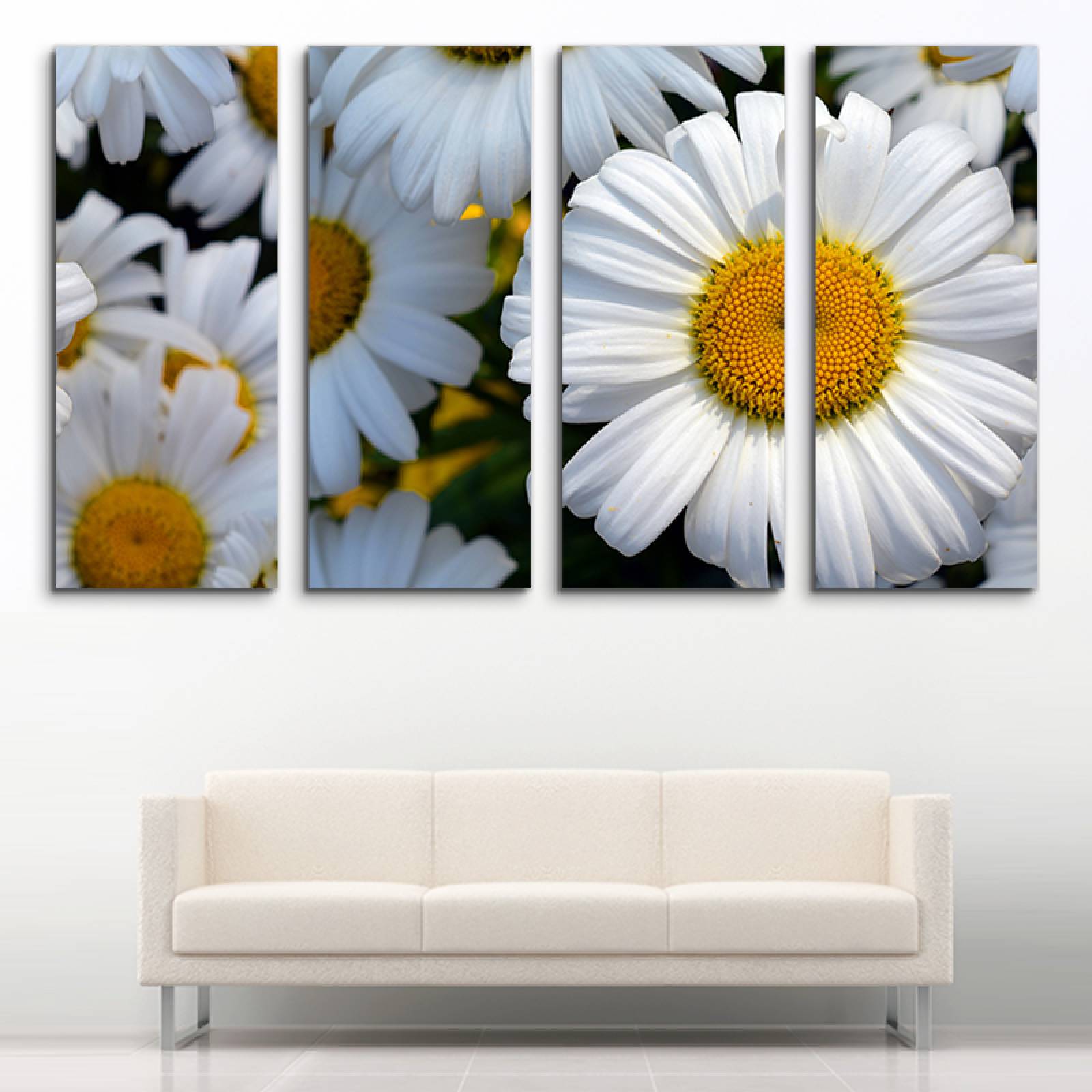 Cuadro decorativo Flores de Margaritas 2 metros x 120cm Grandes Modernos 4 Piezas
