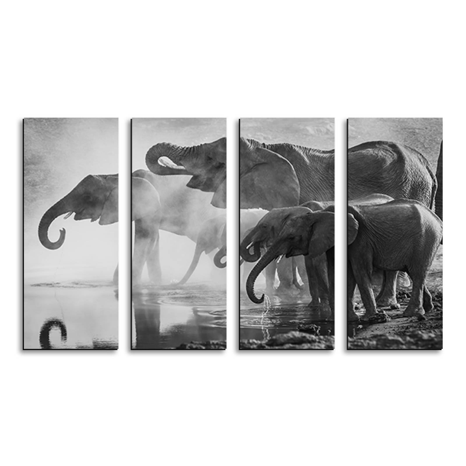 Cuadro decorativo Manada de Elefantes, Animales 2 metros x 120cm Grandes Modernos 4 Piezas