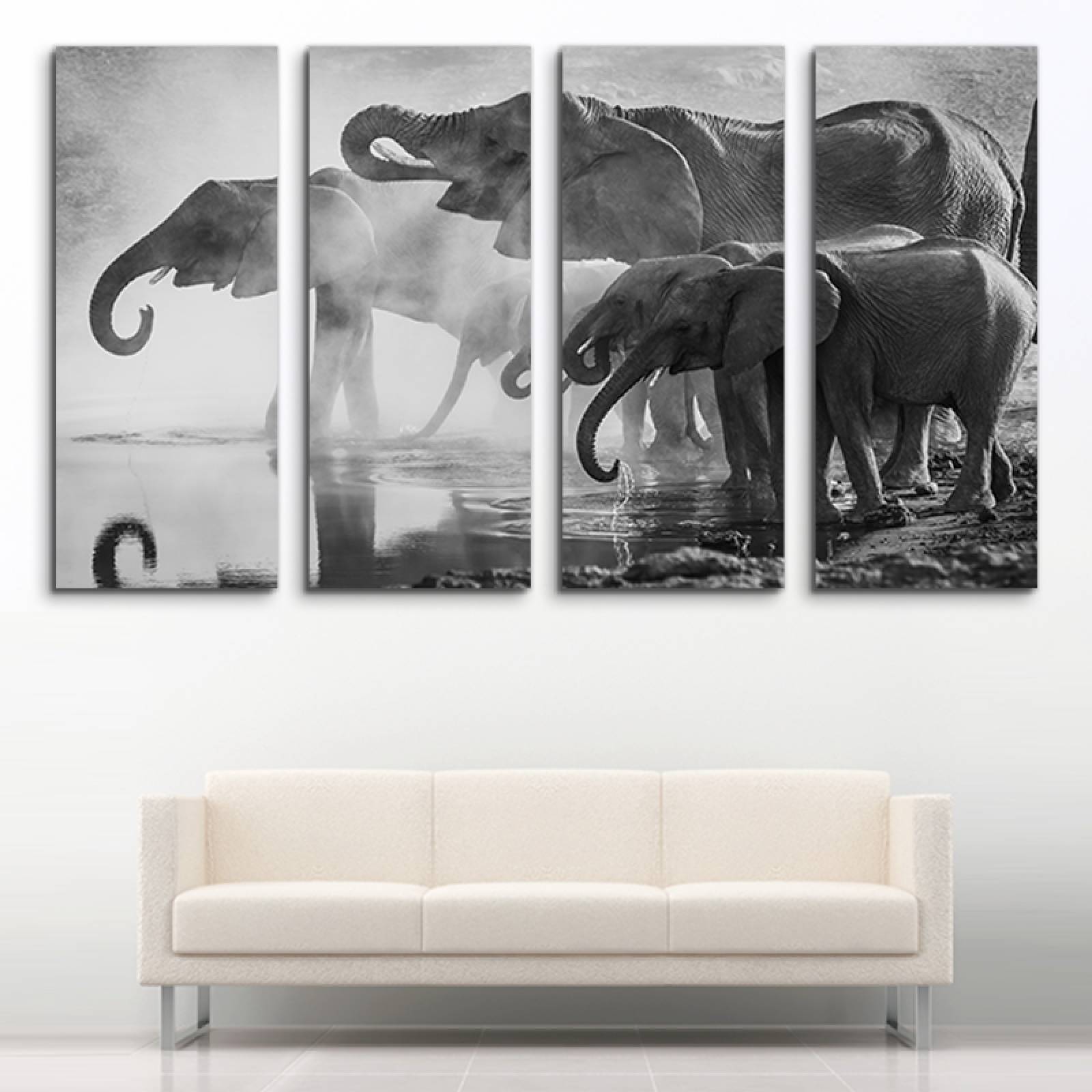 Cuadro decorativo Manada de Elefantes, Animales 2 metros x 120cm Grandes Modernos 4 Piezas