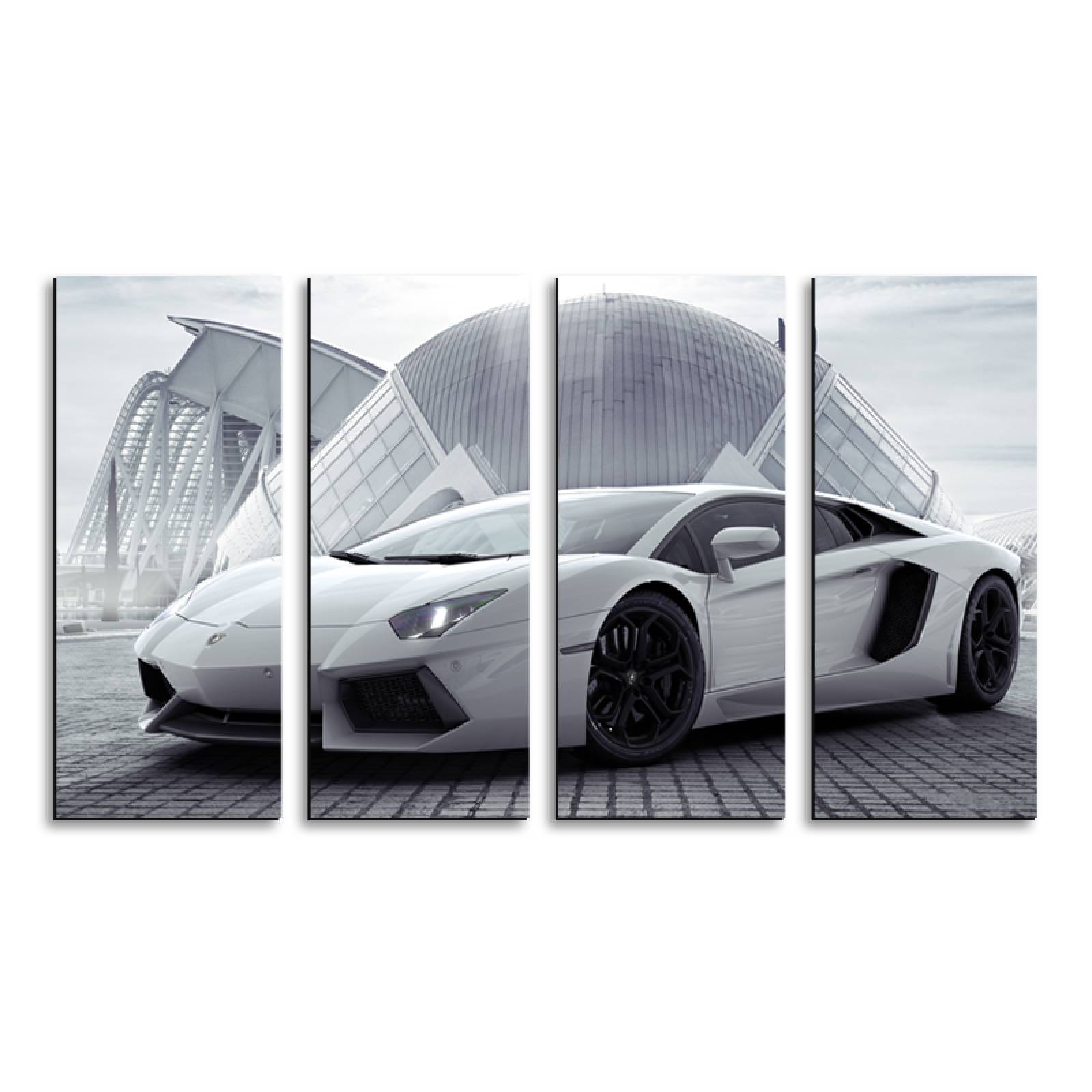Cuadro decorativo Lamborghini Blanco Auto deportivo 2 metros x 120cm Grandes Modernos 4 Piezas